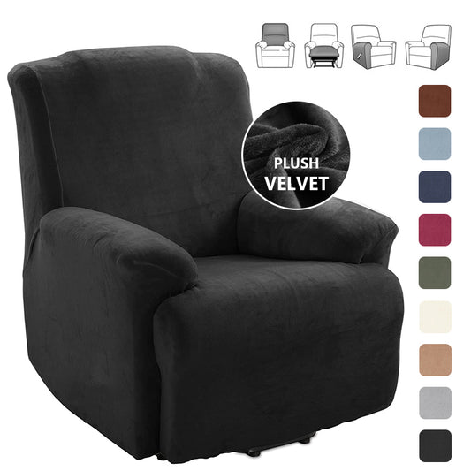 KAS Soft Plush Velvet Recliner Chair Cover - Fleece Armchair Slipcover with Pocket - 4 Pieces Furniture Cover Protector for Reclining Chair