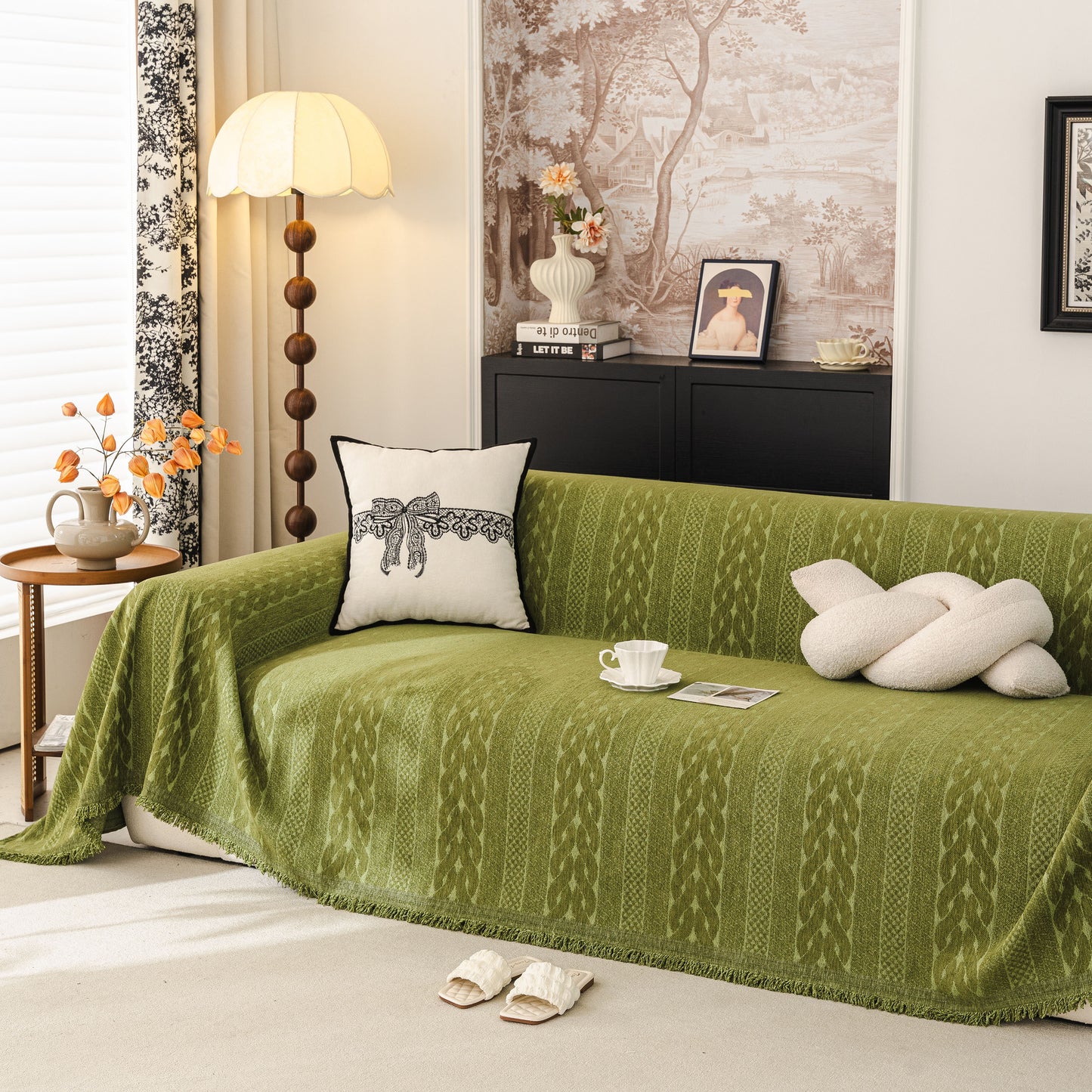 Sofa Cover Blanket Throw with Tassels, Decorative Furniture Protector for Dogs/Pets