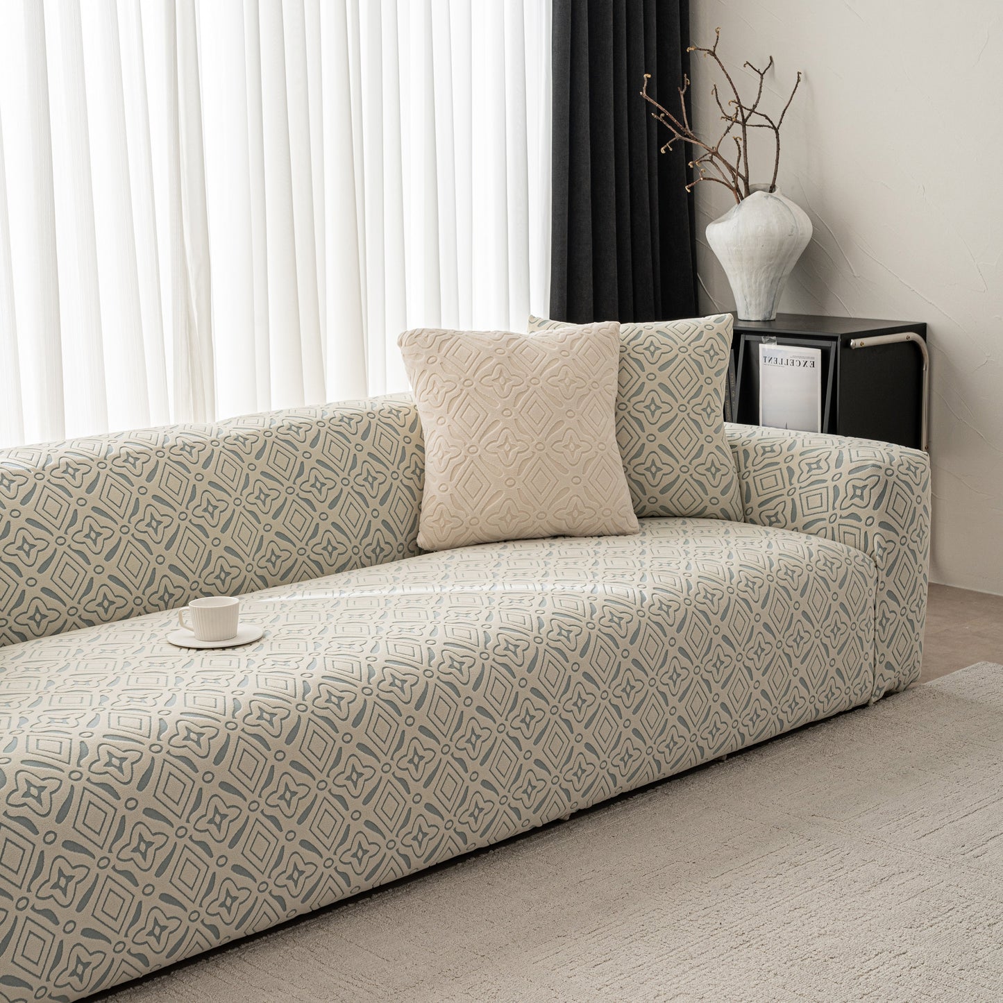 3D Jacquard Geometric Sofa Cover, High Stretch Soft Polar Fleece Slipcover for Couch