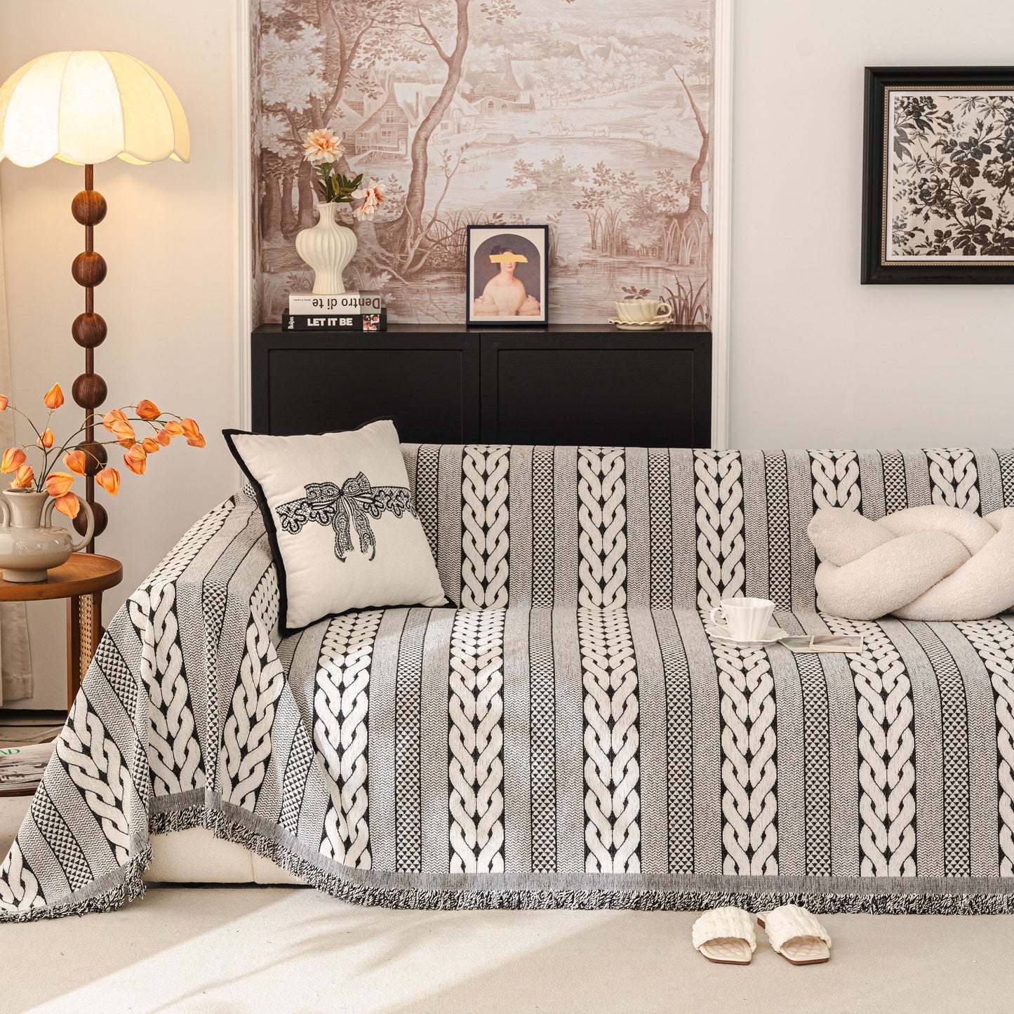 Sofa Cover Blanket Throw with Tassels, Decorative Furniture Protector for Dogs/Pets