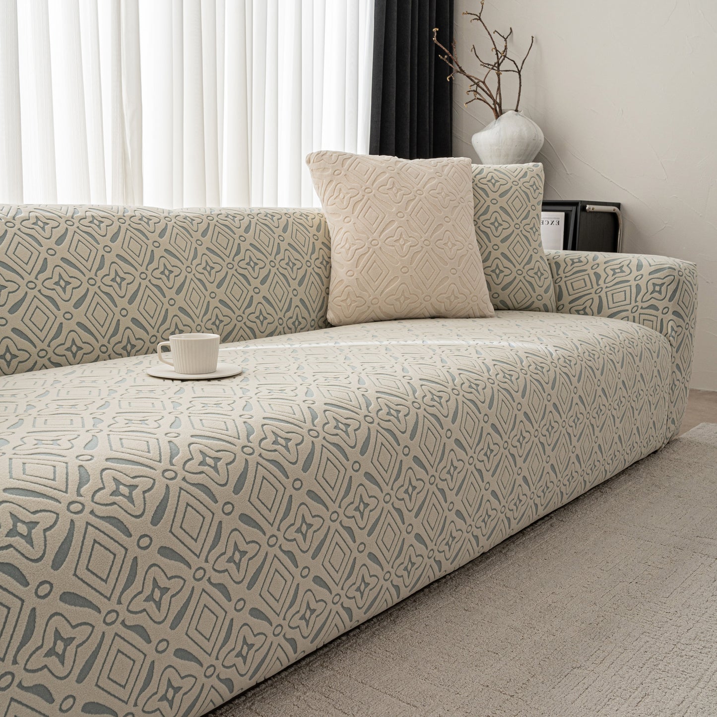 3D Jacquard Geometric Sofa Cover, High Stretch Soft Polar Fleece Slipcover for Couch