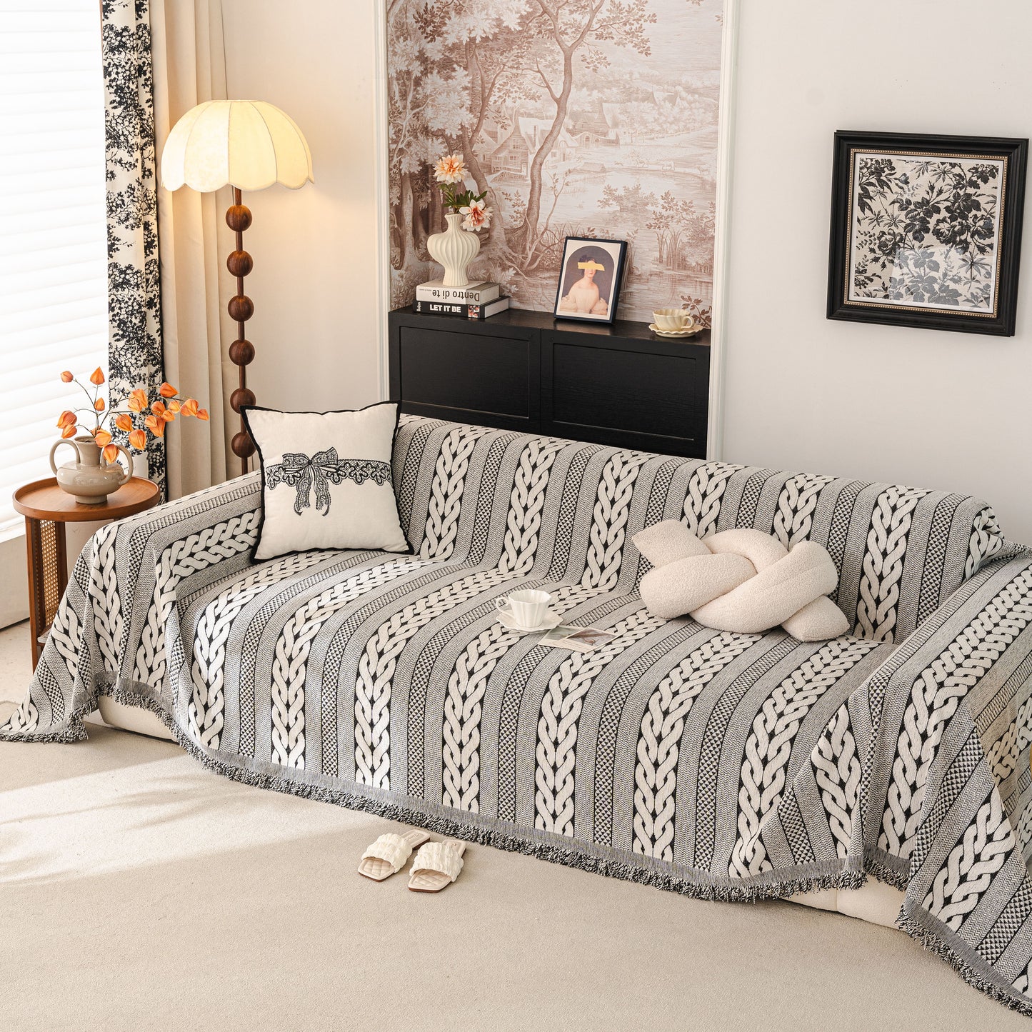 Sofa Cover Blanket Throw with Tassels, Decorative Furniture Protector for Dogs/Pets