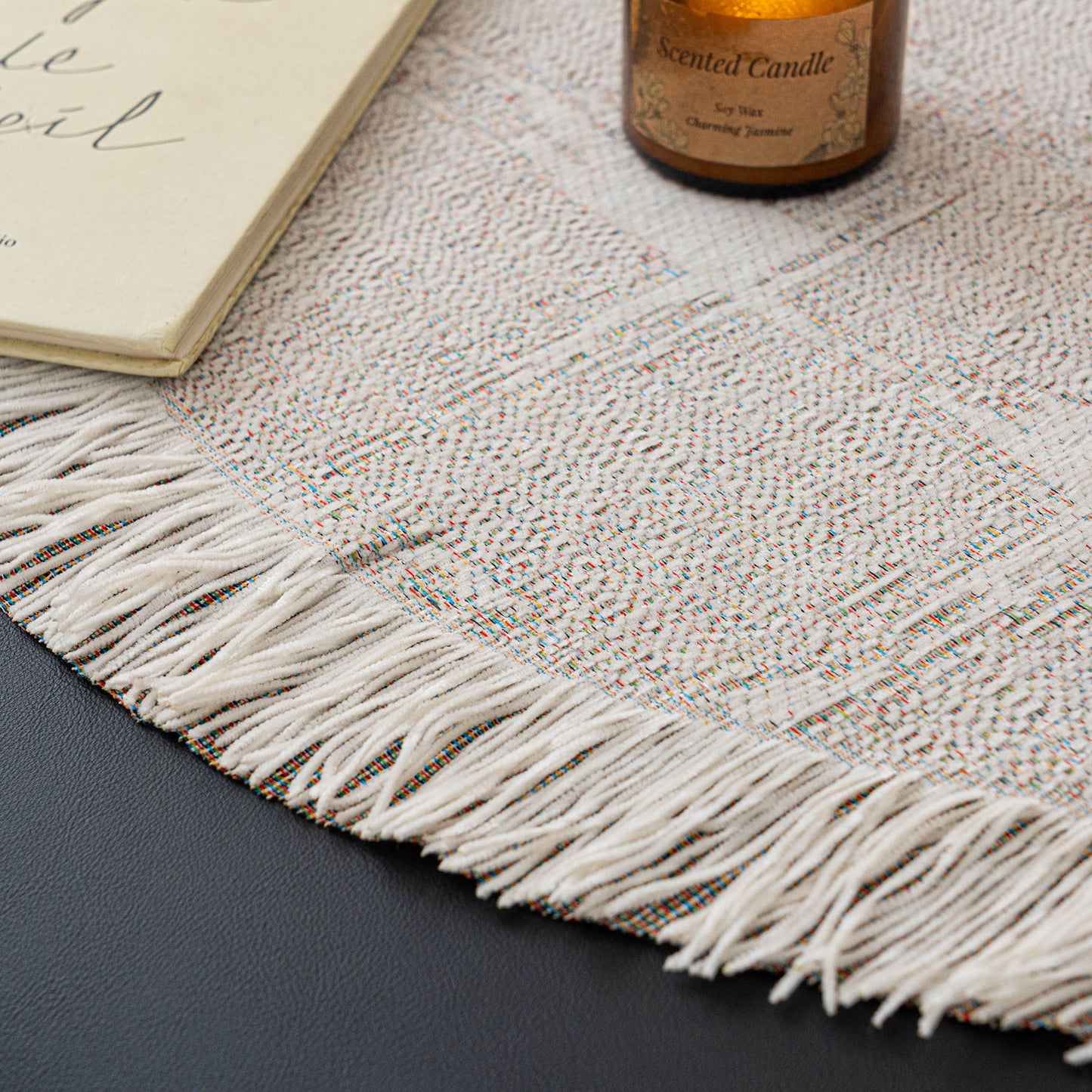 Chenille Sofa Cover Throw Blanket, Woven Textured Minimalist Wabi-Sabi Couch Cover