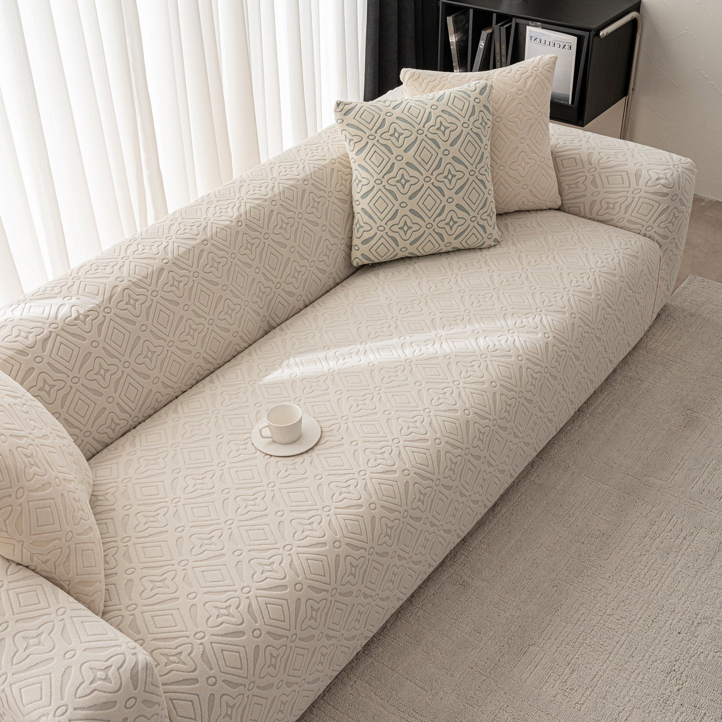 3D Jacquard Geometric Sofa Cover, High Stretch Soft Polar Fleece Slipcover for Couch