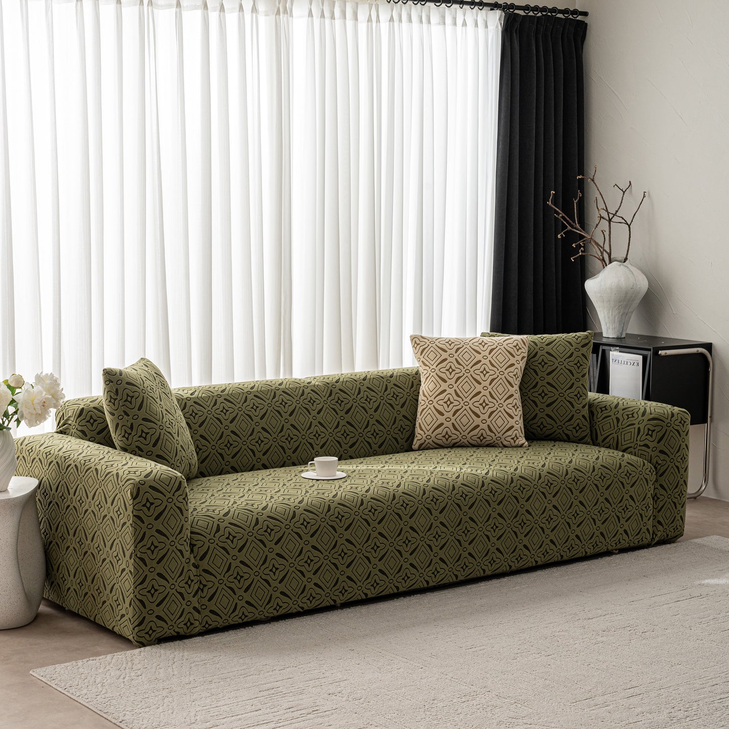 3D Jacquard Geometric Sofa Cover, High Stretch Soft Polar Fleece Slipcover for Couch