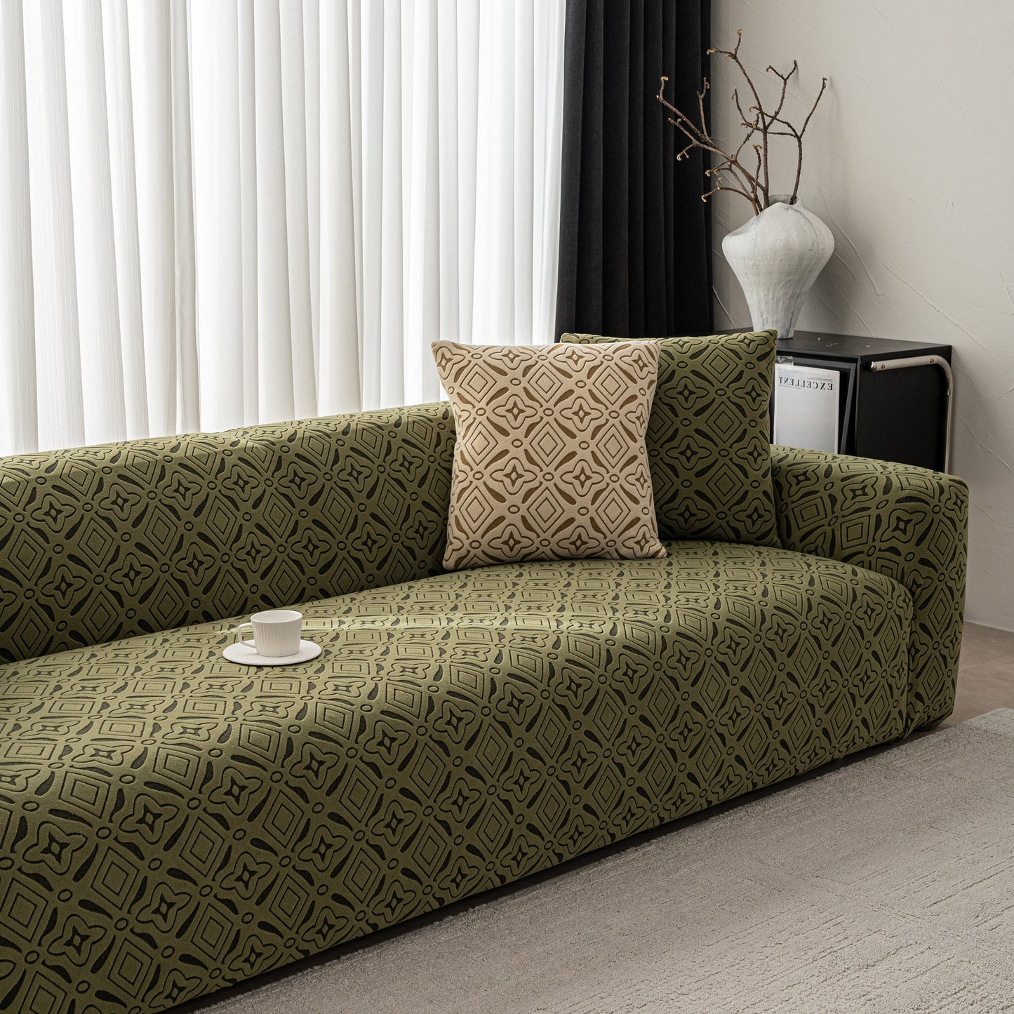 3D Jacquard Geometric Sofa Cover, High Stretch Soft Polar Fleece Slipcover for Couch