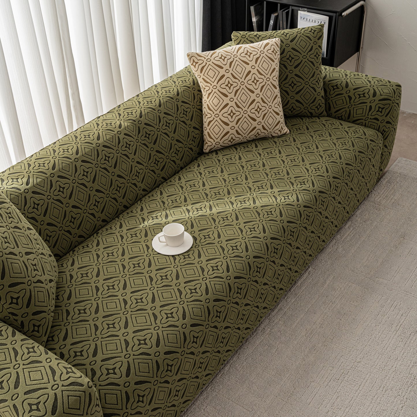 3D Jacquard Geometric Sofa Cover, High Stretch Soft Polar Fleece Slipcover for Couch