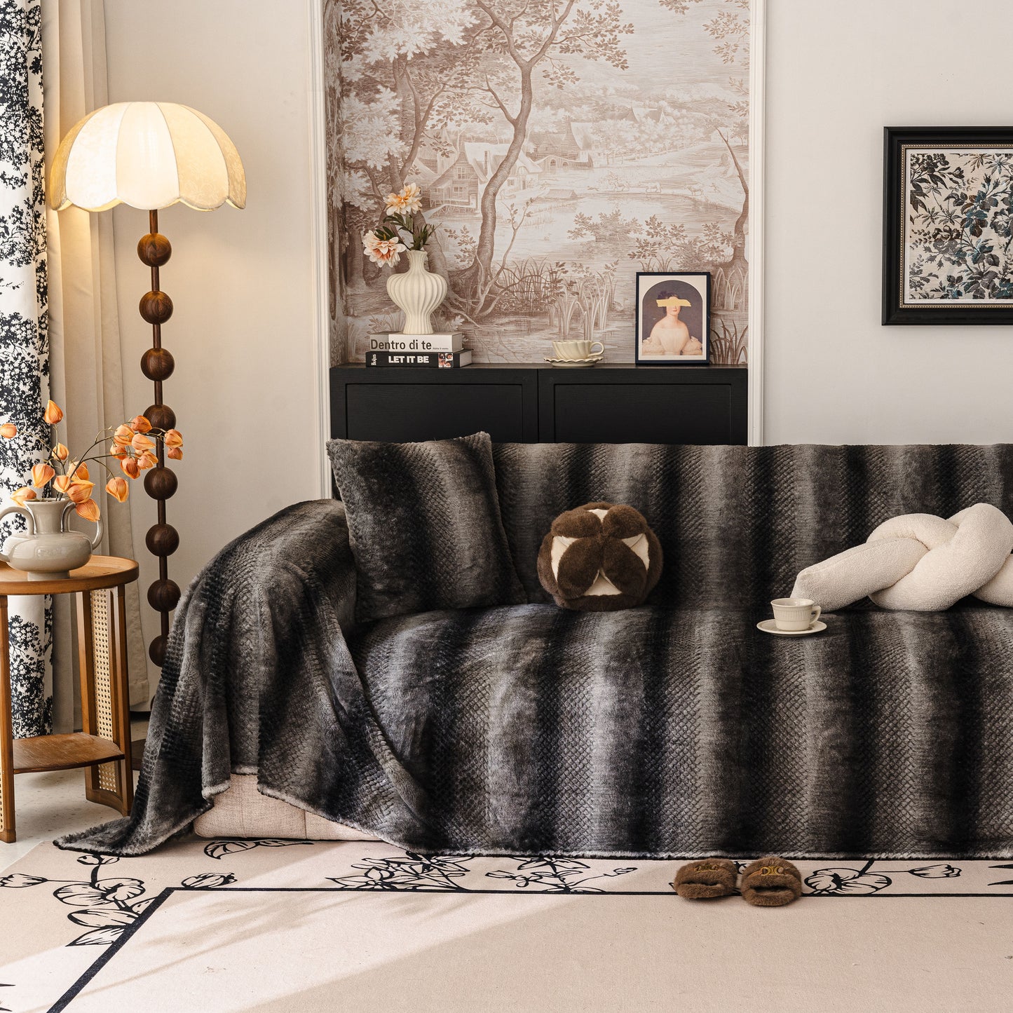 Faux Fur Sofa Cover Washable Furniture Protector for Sectional Warm & Fuzzy Slipcover