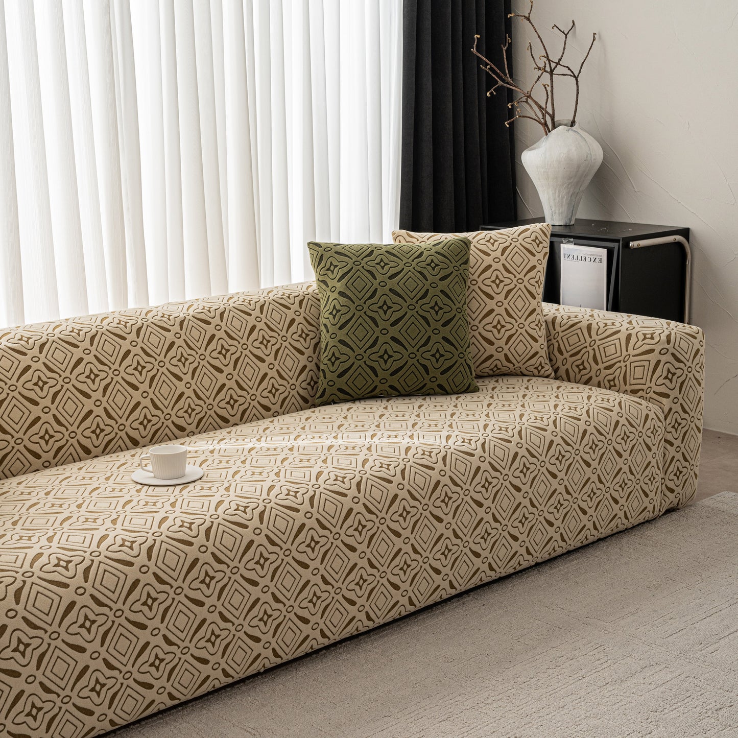 3D Jacquard Geometric Sofa Cover, High Stretch Soft Polar Fleece Slipcover for Couch