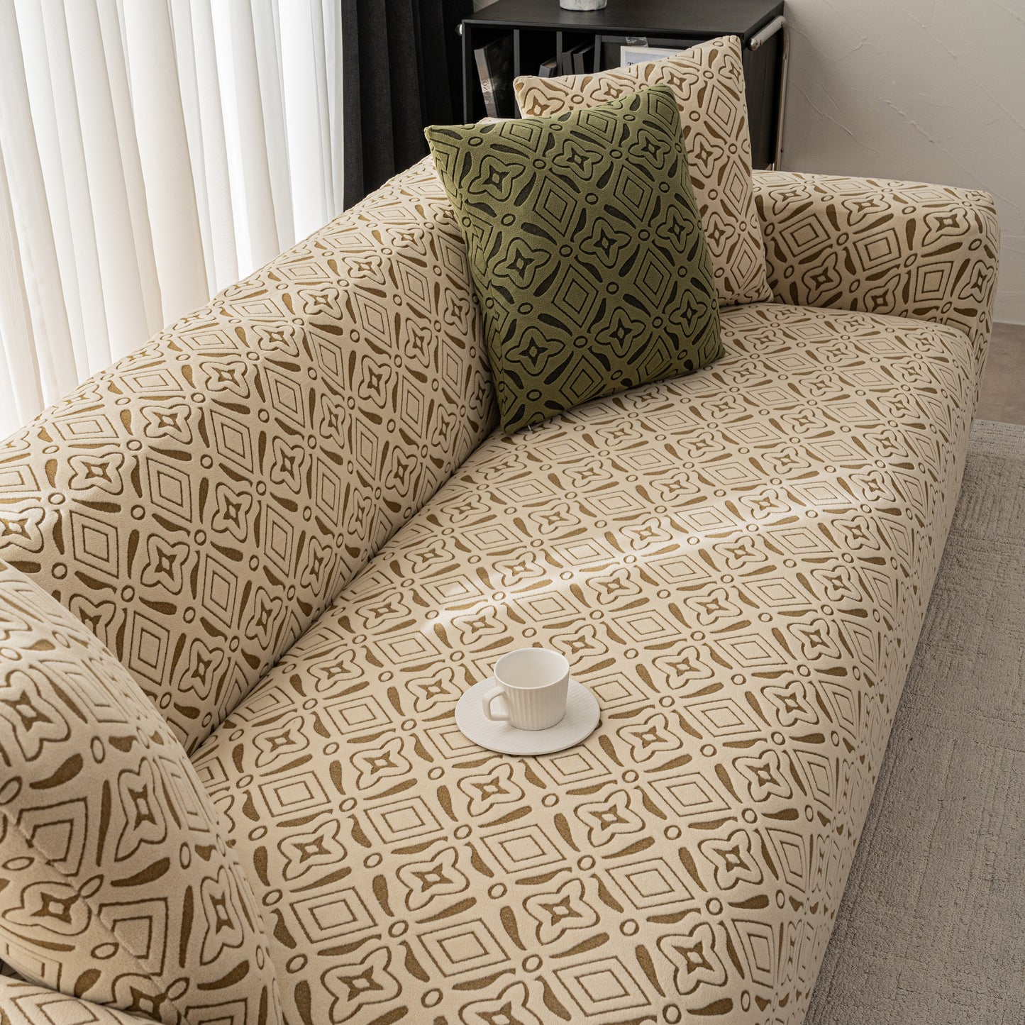 3D Jacquard Geometric Sofa Cover, High Stretch Soft Polar Fleece Slipcover for Couch