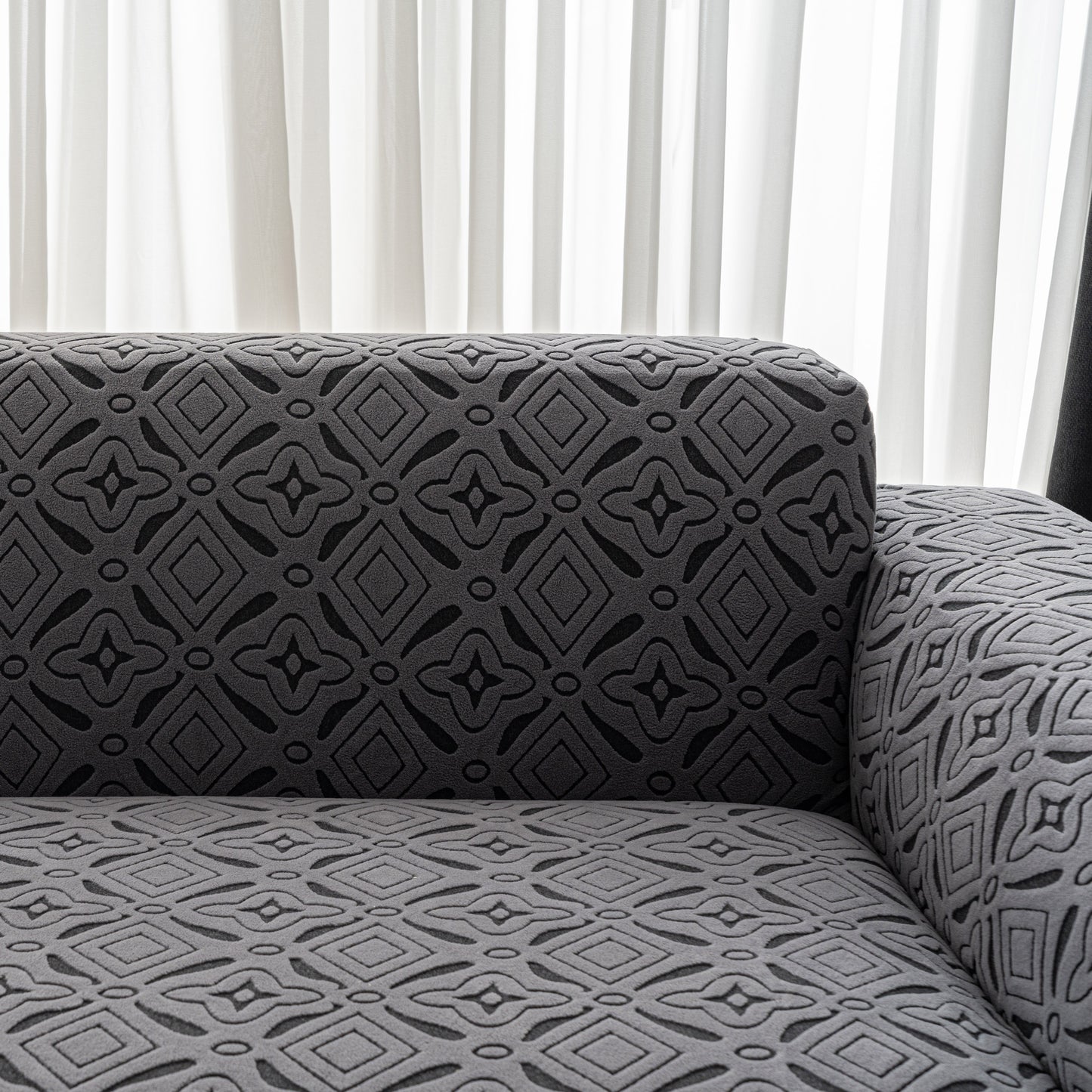 3D Jacquard Geometric Sofa Cover, High Stretch Soft Polar Fleece Slipcover for Couch