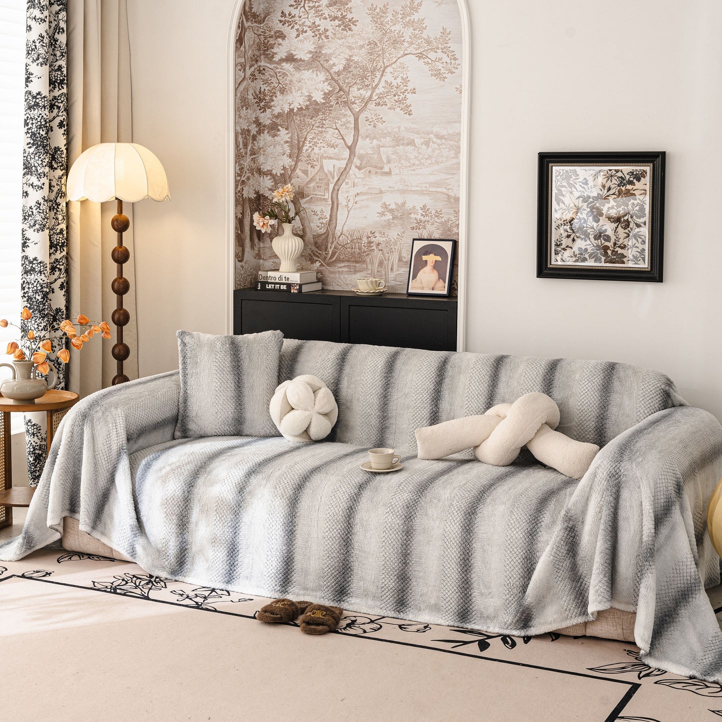 Faux Fur Sofa Cover Washable Furniture Protector for Sectional Warm & Fuzzy Slipcover