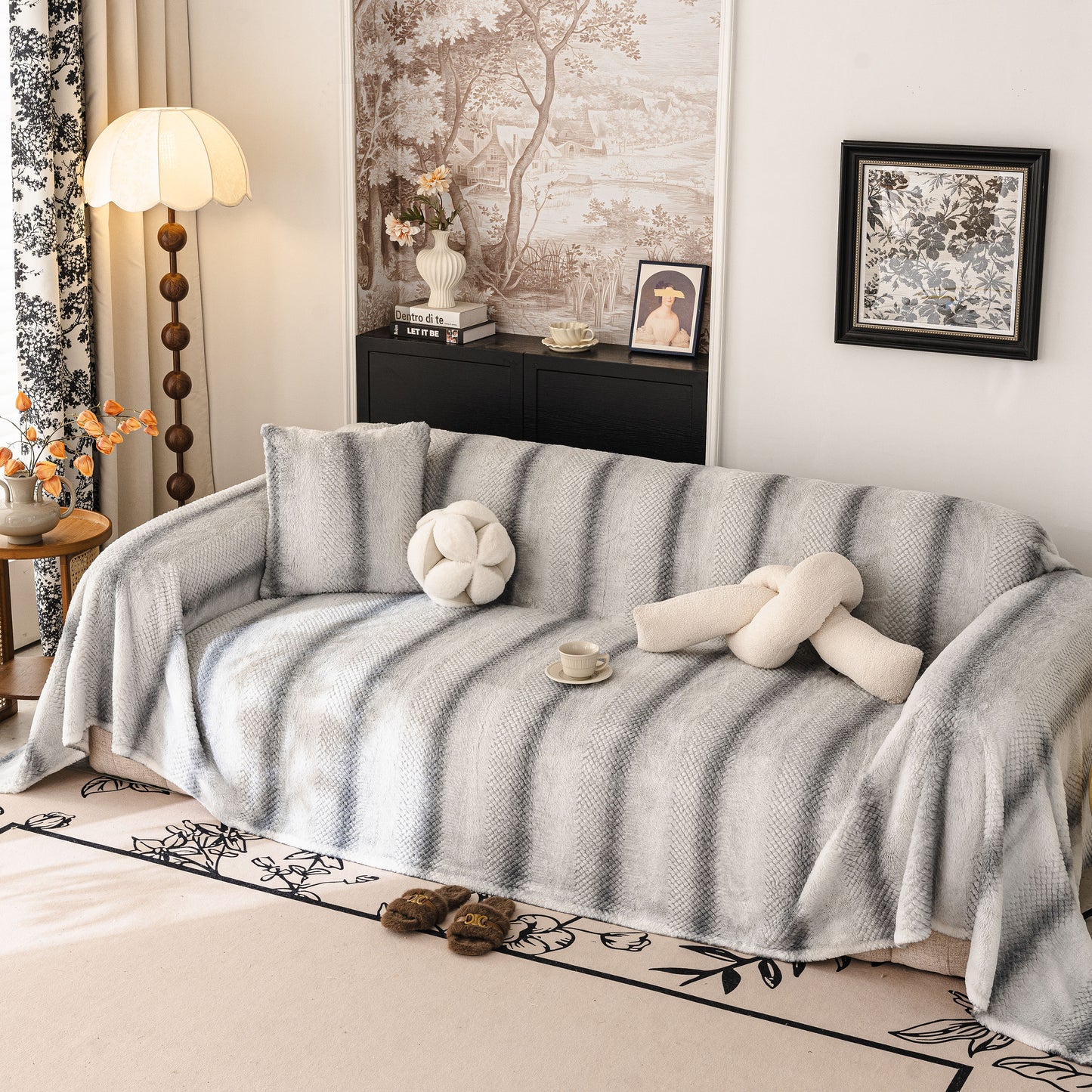 Faux Fur Sofa Cover Washable Furniture Protector for Sectional Warm & Fuzzy Slipcover