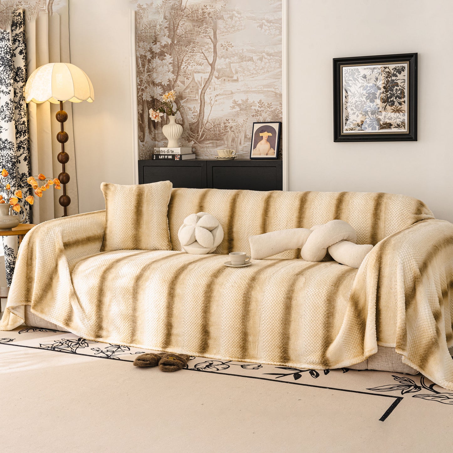 Faux Fur Sofa Cover Washable Furniture Protector for Sectional Warm & Fuzzy Slipcover