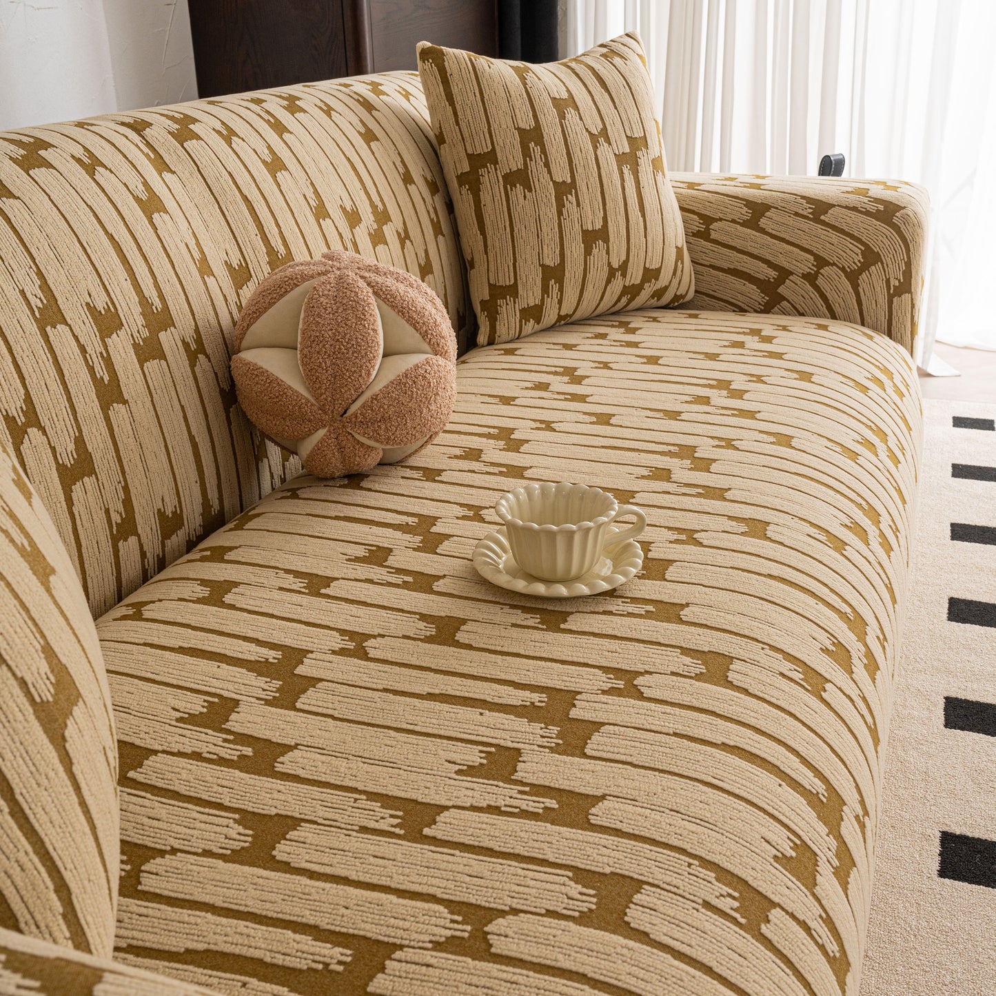 Plush Fleece Stretch Sofa Cover, Super Soft Textured Geometric Couch Slipcover