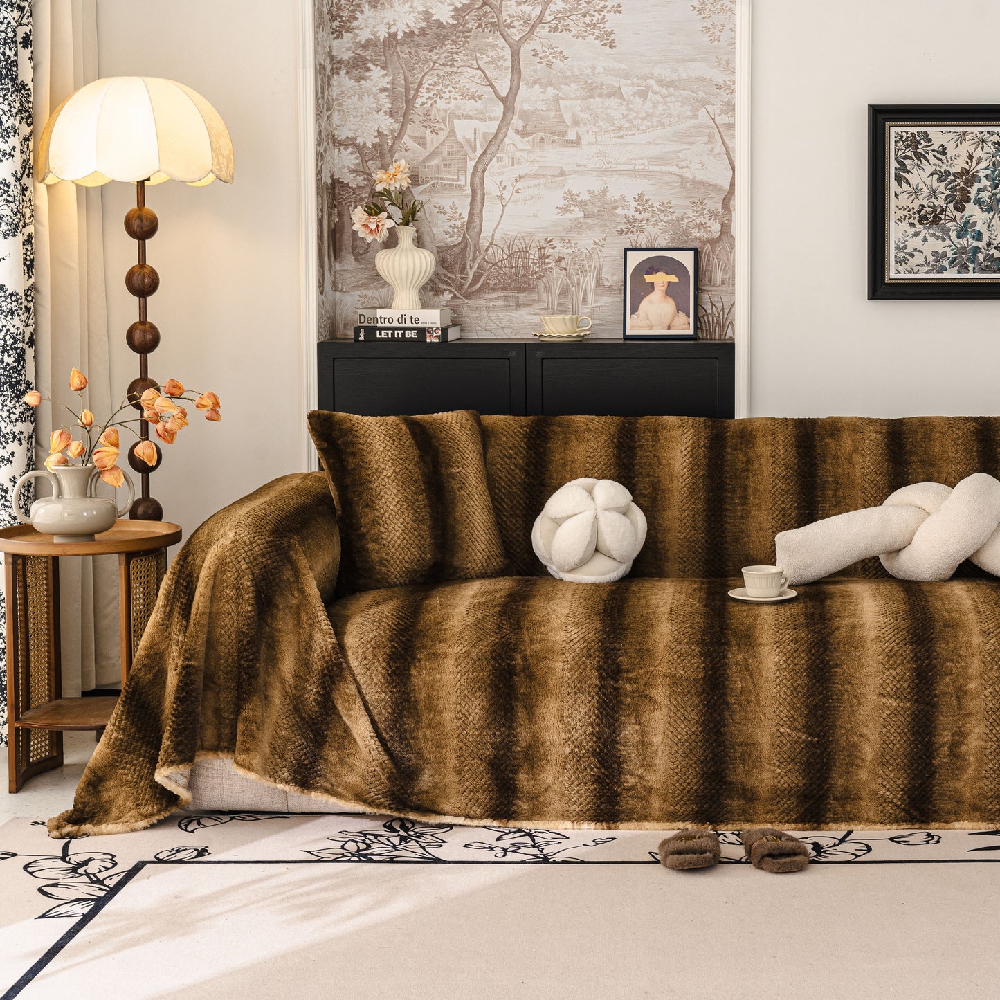 Faux Fur Sofa Cover Washable Furniture Protector for Sectional Warm & Fuzzy Slipcover