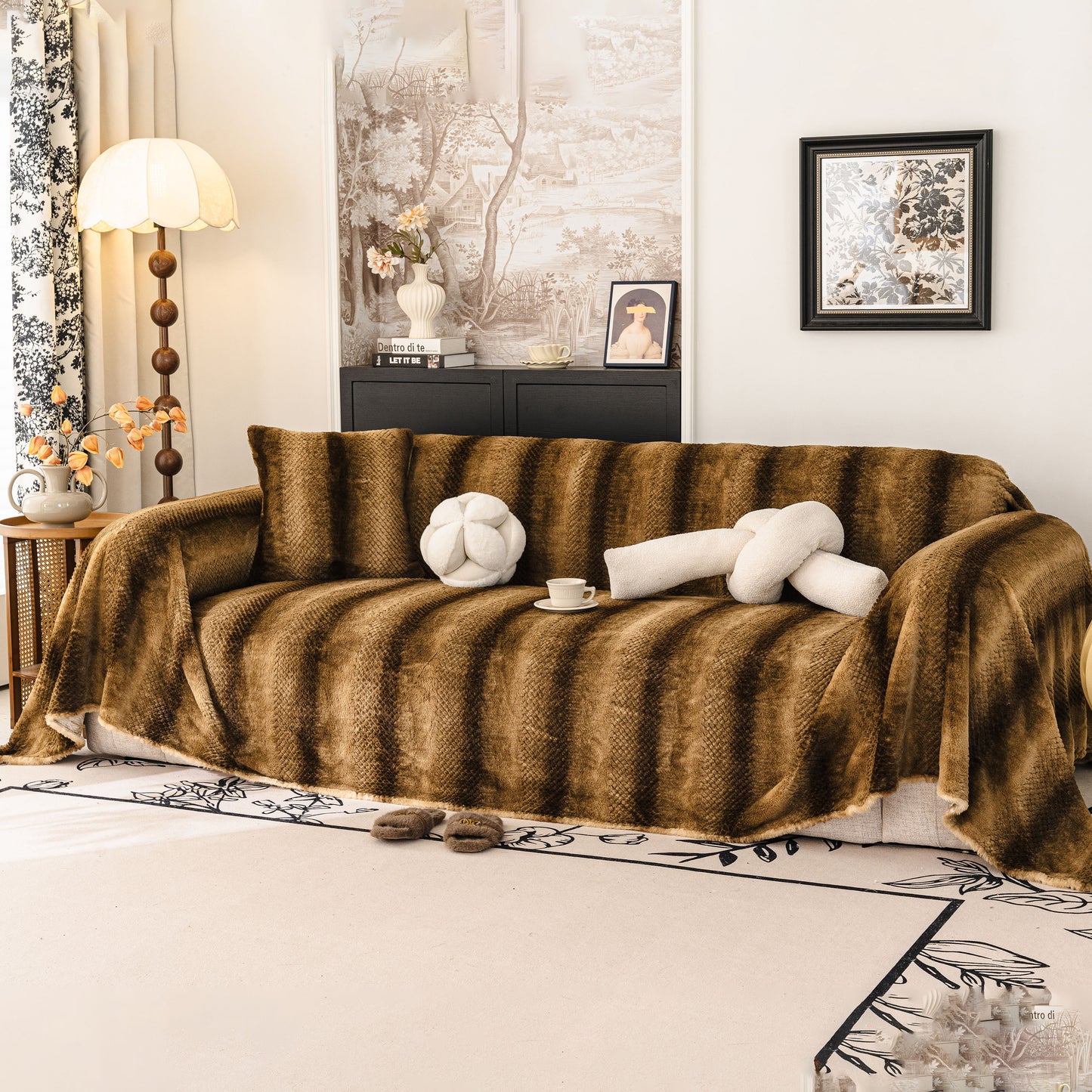 Faux Fur Sofa Cover Washable Furniture Protector for Sectional Warm & Fuzzy Slipcover