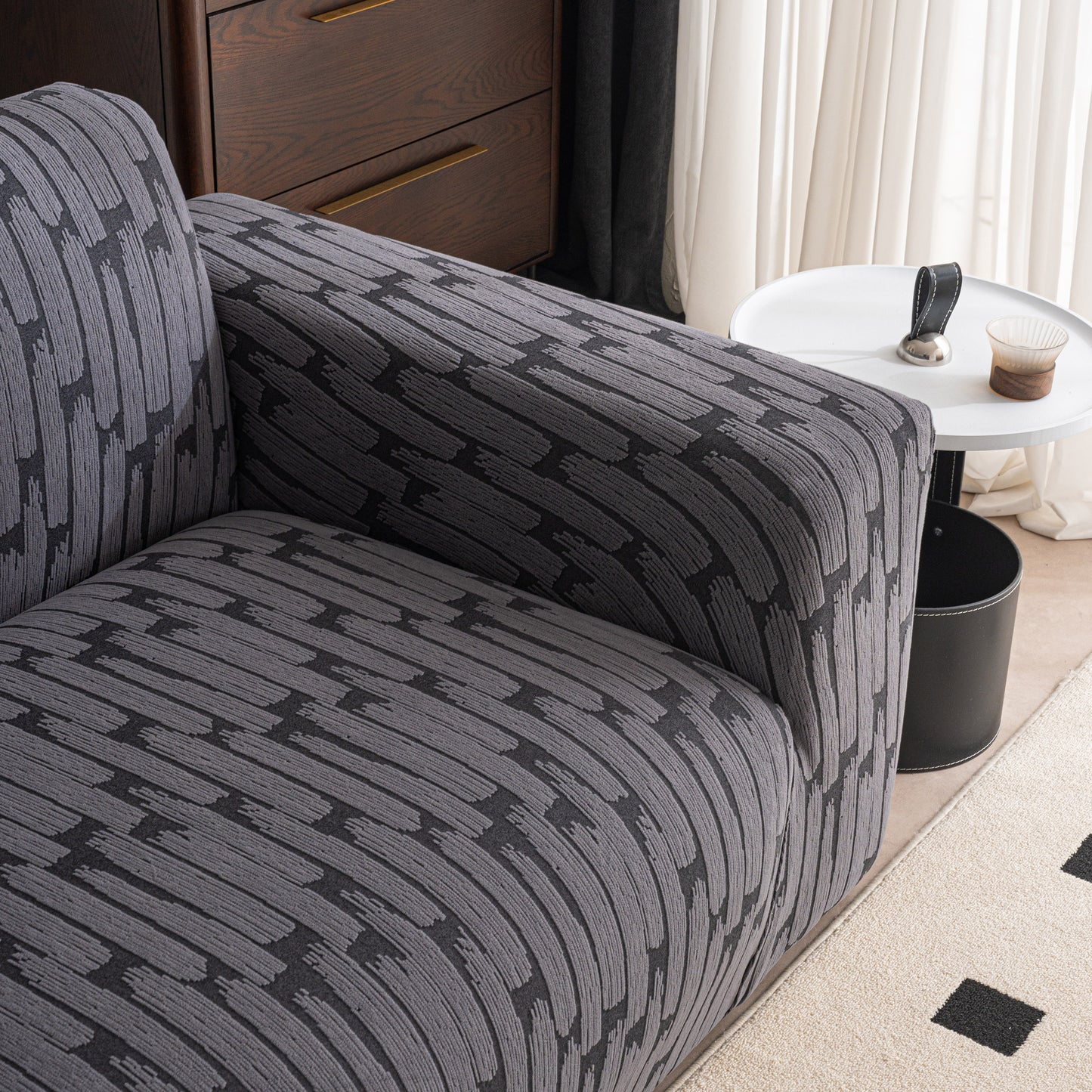 Plush Fleece Stretch Sofa Cover, Super Soft Textured Geometric Couch Slipcover