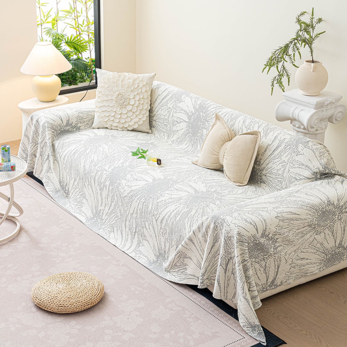 Cooling Botanical Jacquard Couch Cover Decorative Furniture Cover for Loveseat & Sofas