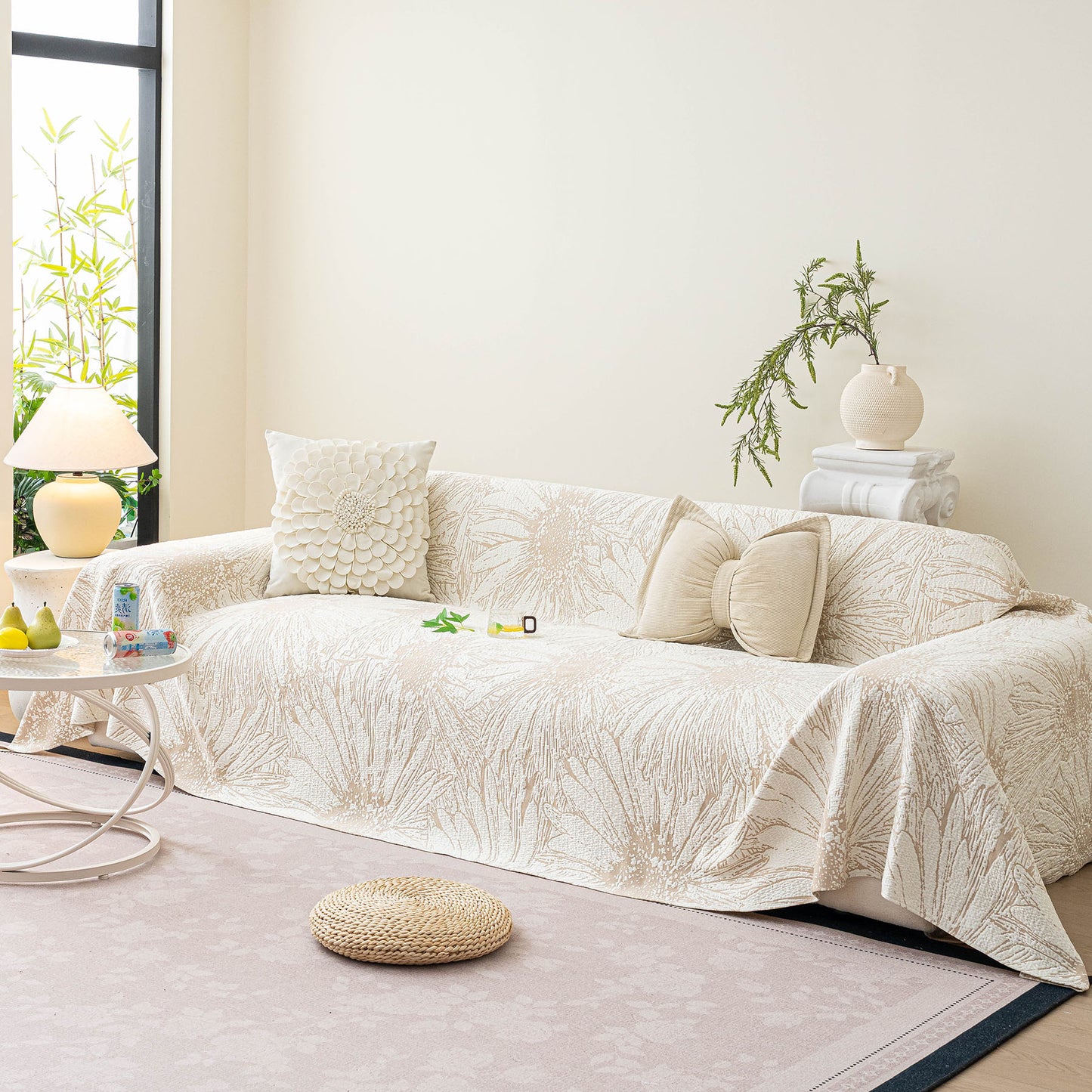 Cooling Botanical Jacquard Couch Cover Decorative Furniture Cover for Loveseat & Sofas