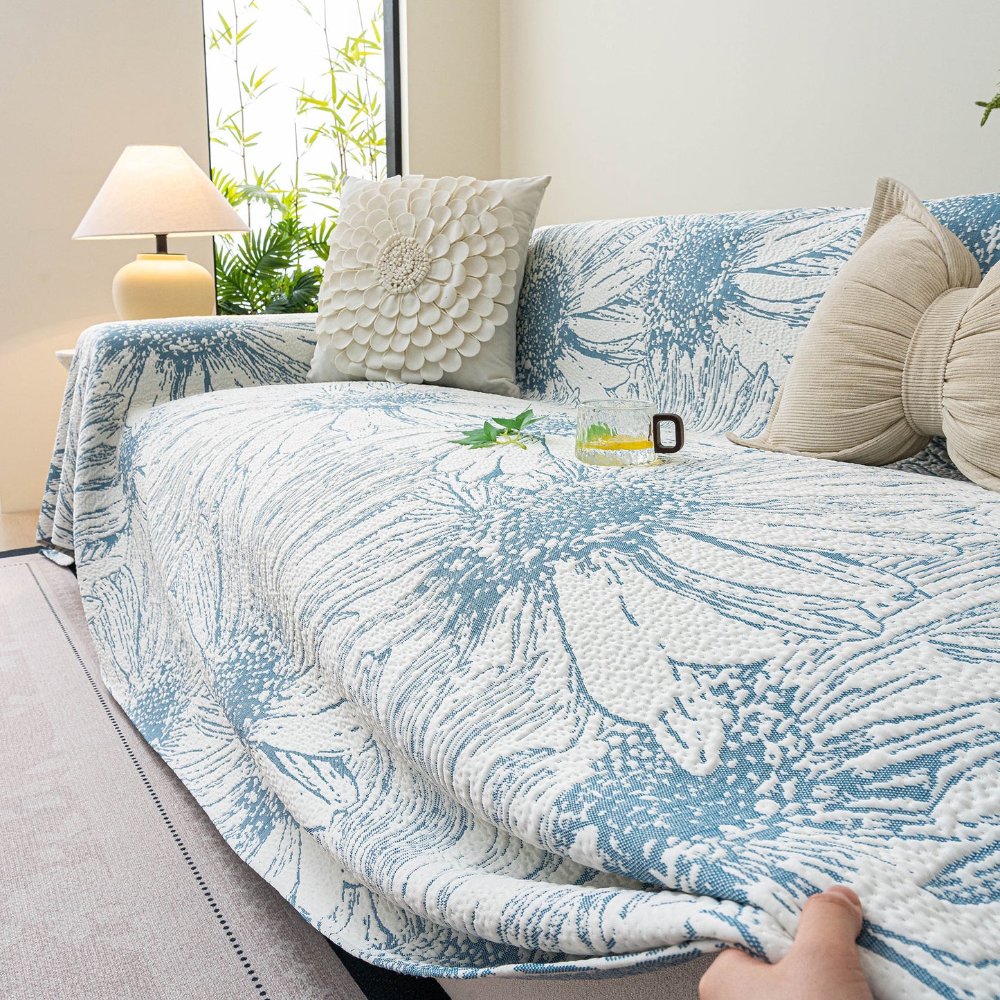 Cooling Botanical Jacquard Couch Cover Decorative Furniture Cover for Loveseat & Sofas
