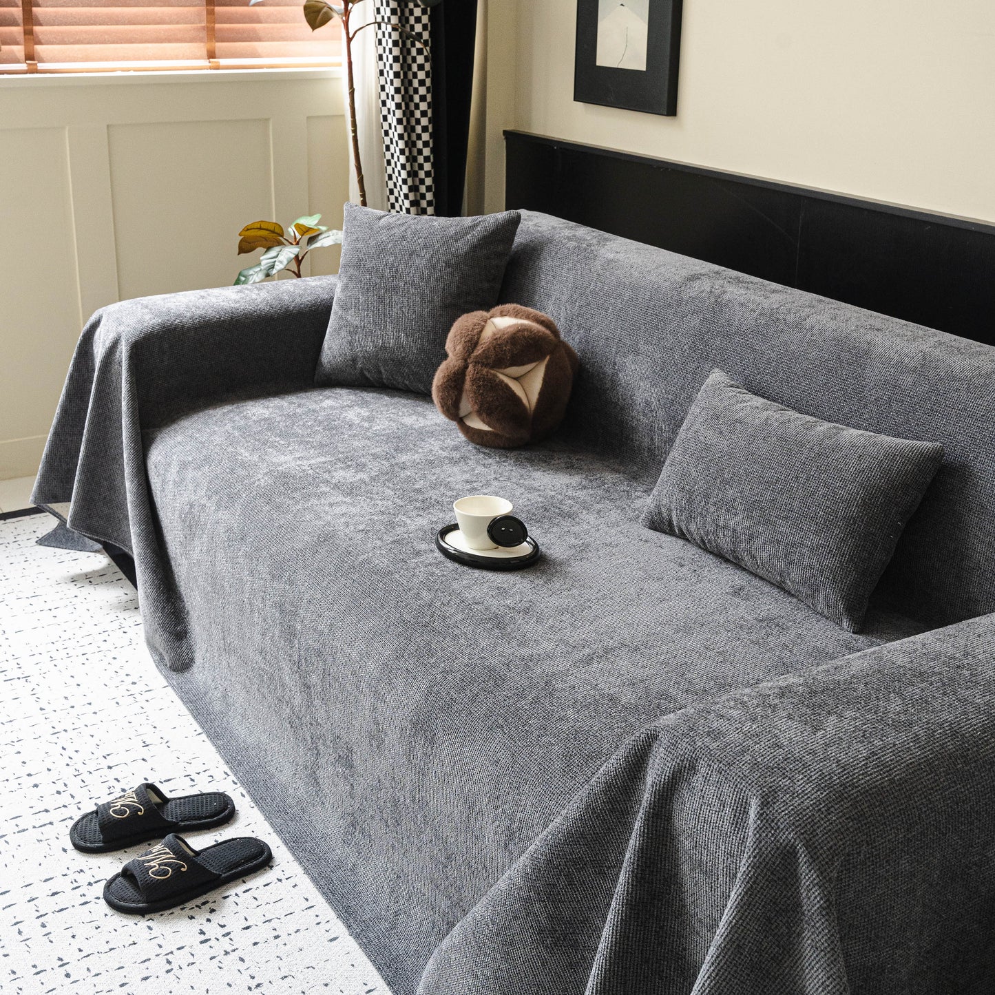 Chenille Sofa Cover Throw, Non-Slip, Water-Resistant, Pet-Friendly Couch Protector