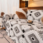 Bohemian Tufted Sofa Cover, Soft Sherpa Fleece Throw Blanket with 3D Aztec Geometric