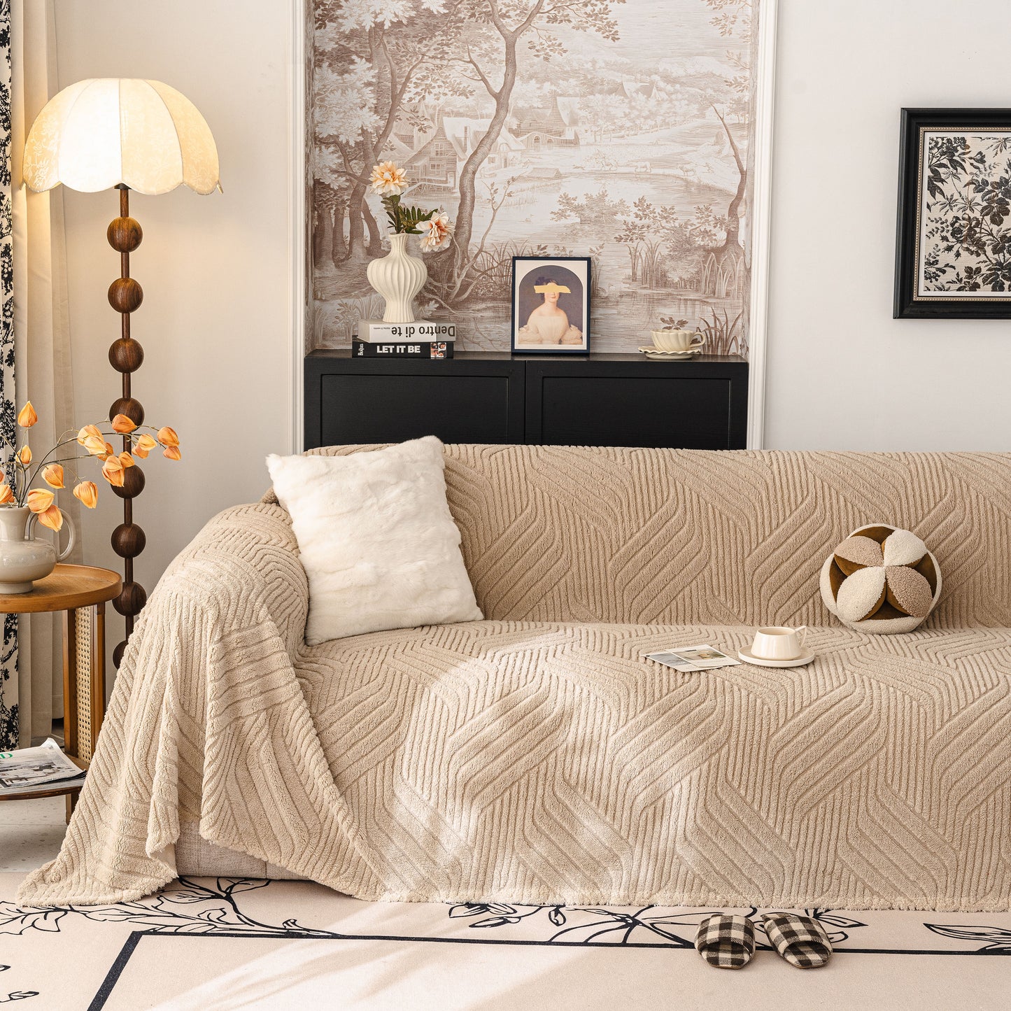 Plush Fleece Washable Sofa Throw Blanket, Soft & Cozy Furniture Protector for Couch