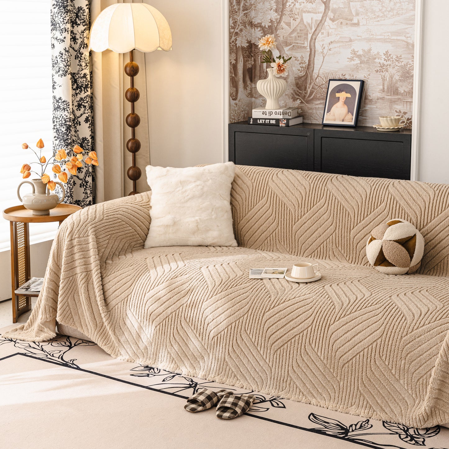 Plush Fleece Washable Sofa Throw Blanket, Soft & Cozy Furniture Protector for Couch