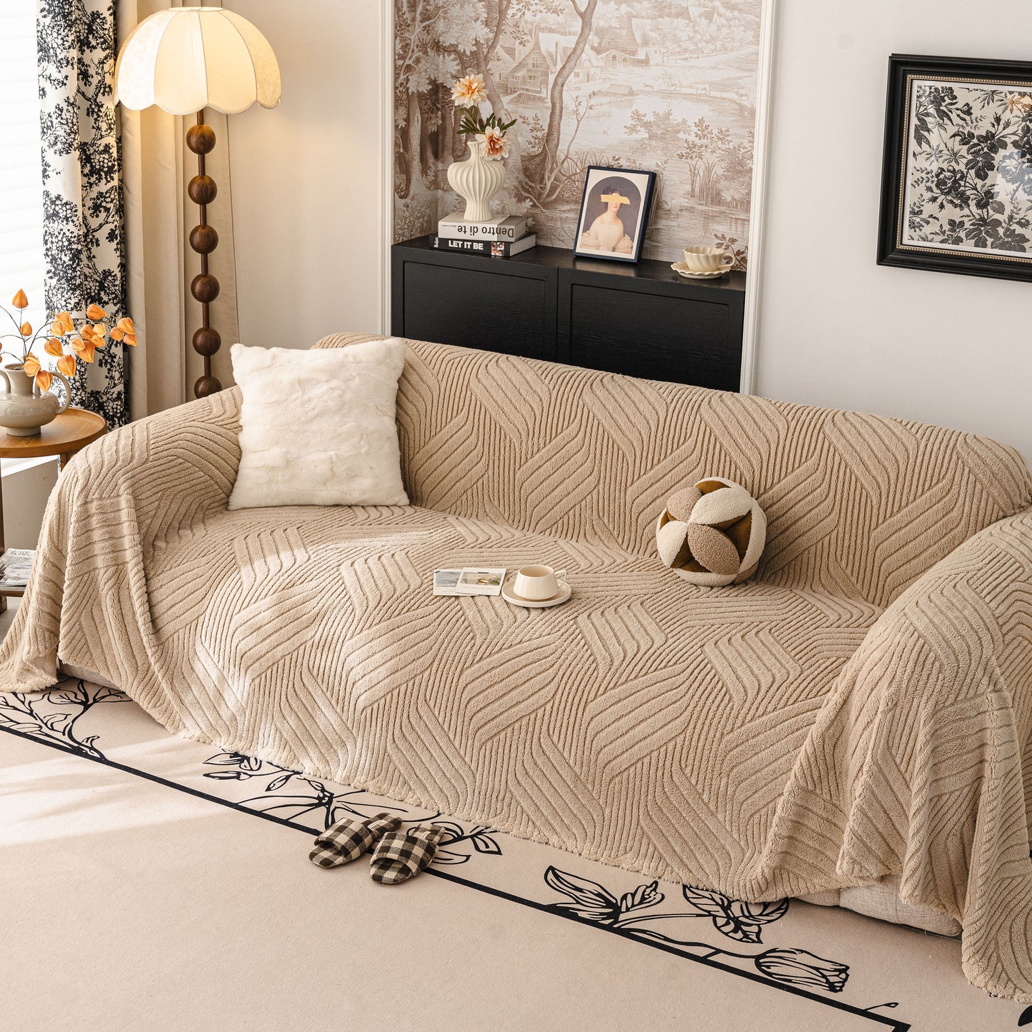 Plush Fleece Washable Sofa Throw Blanket, Soft & Cozy Furniture Protector for Couch