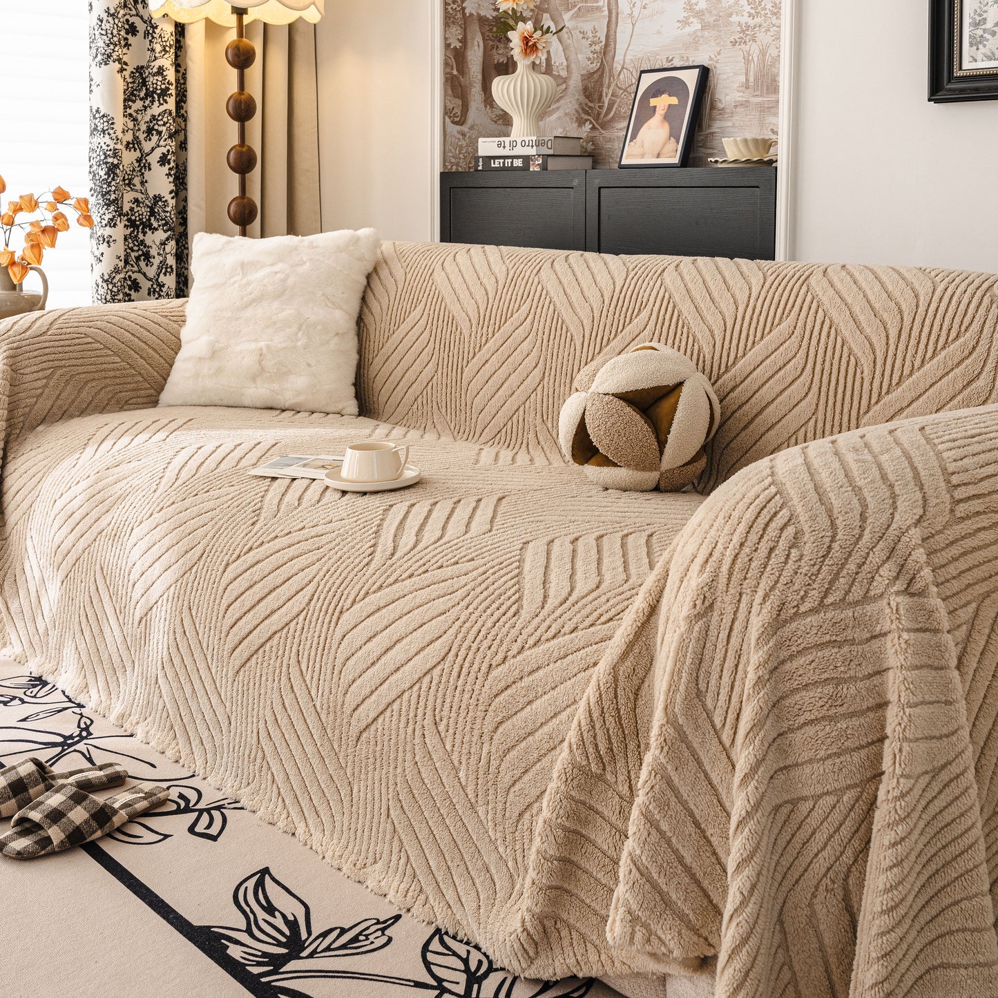 Plush Fleece Washable Sofa Throw Blanket, Soft & Cozy Furniture Protector for Couch