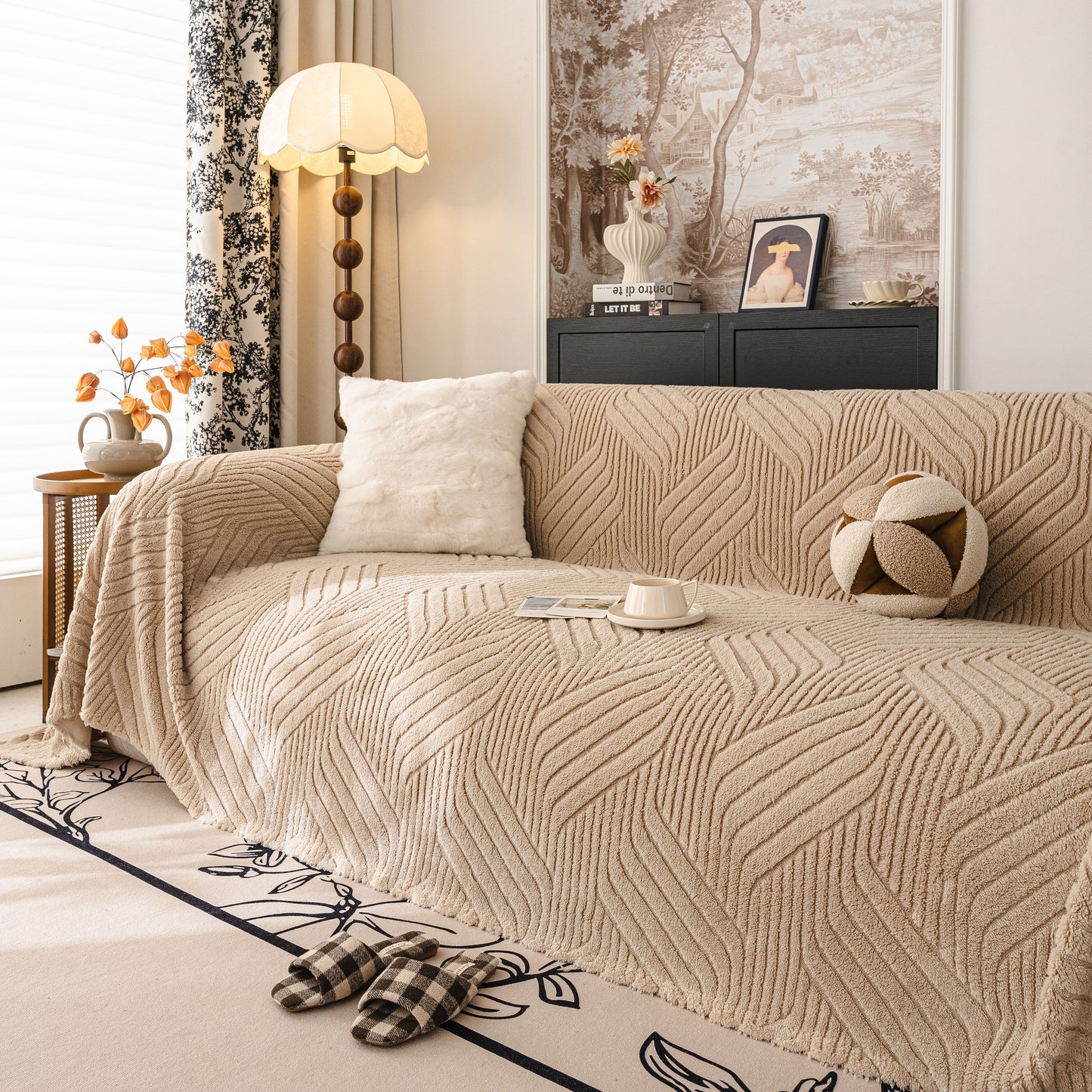 Plush Fleece Washable Sofa Throw Blanket, Soft & Cozy Furniture Protector for Couch