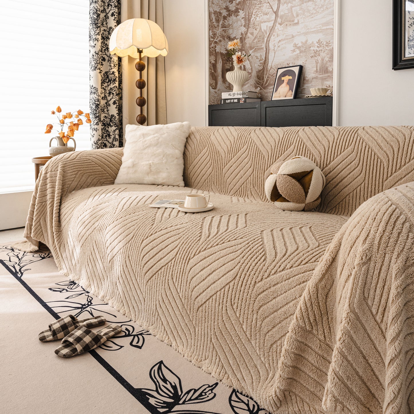 Plush Fleece Washable Sofa Throw Blanket, Soft & Cozy Furniture Protector for Couch