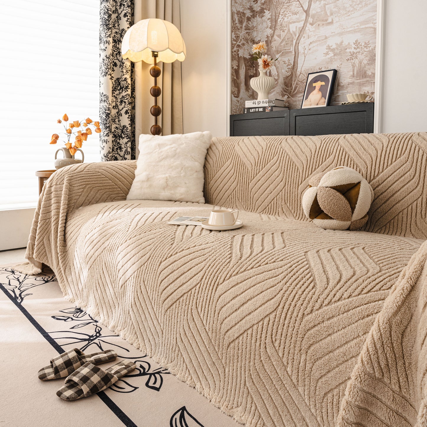 Plush Fleece Washable Sofa Throw Blanket, Soft & Cozy Furniture Protector for Couch