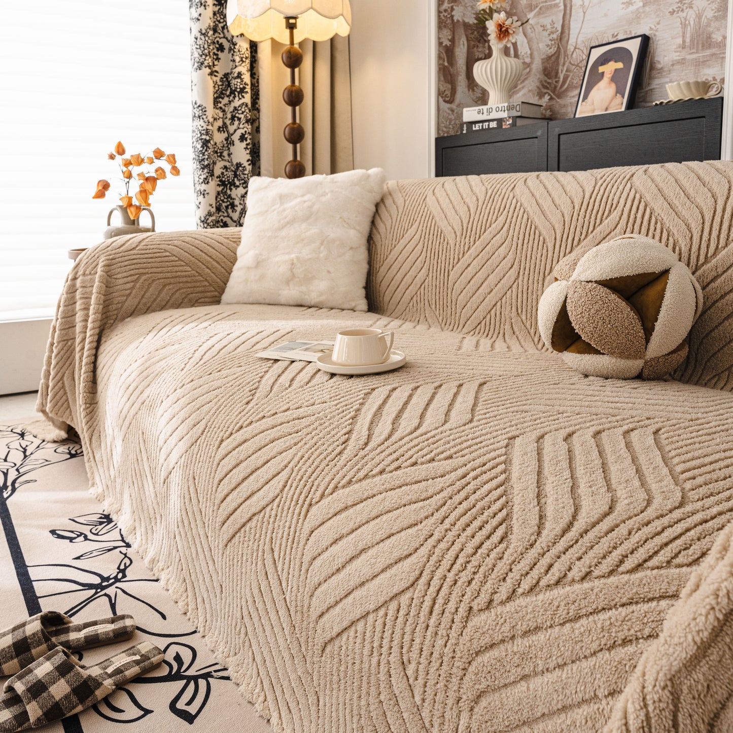 Plush Fleece Washable Sofa Throw Blanket, Soft & Cozy Furniture Protector for Couch