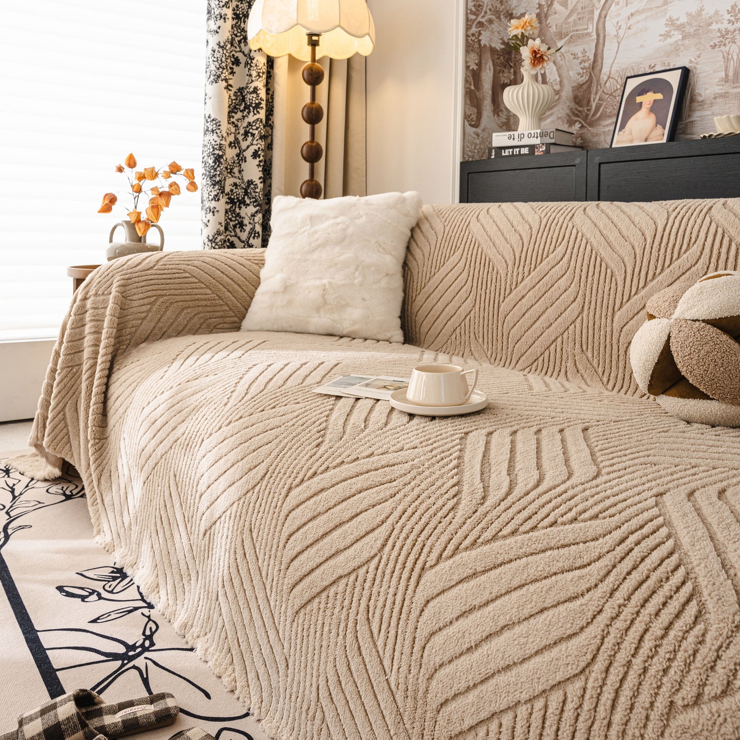 Plush Fleece Washable Sofa Throw Blanket, Soft & Cozy Furniture Protector for Couch