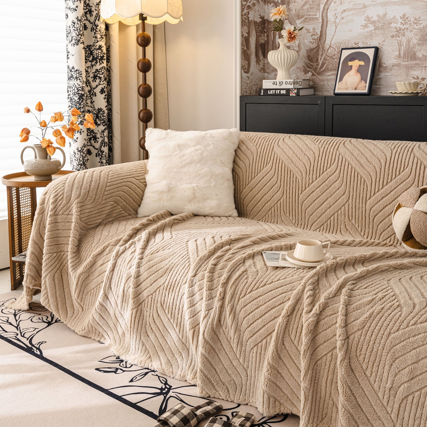 Plush Fleece Washable Sofa Throw Blanket, Soft & Cozy Furniture Protector for Couch