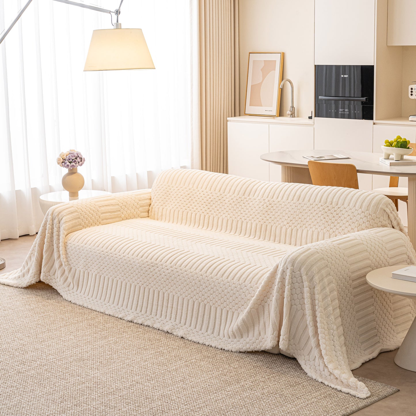 Boho 3D Geometric Throw Blanket for Couch, Luxurious Velvety Plush Fleece Sofa Cover