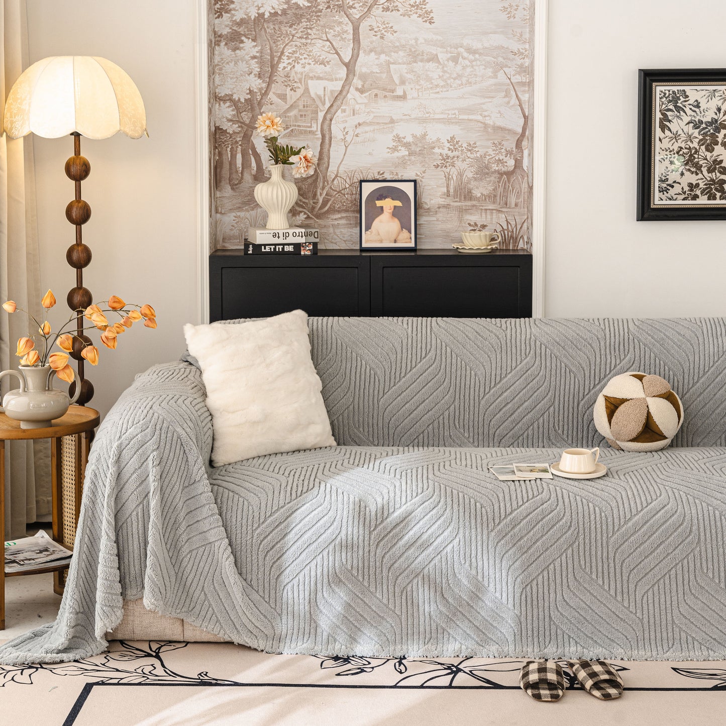 Plush Fleece Washable Sofa Throw Blanket, Soft & Cozy Furniture Protector for Couch