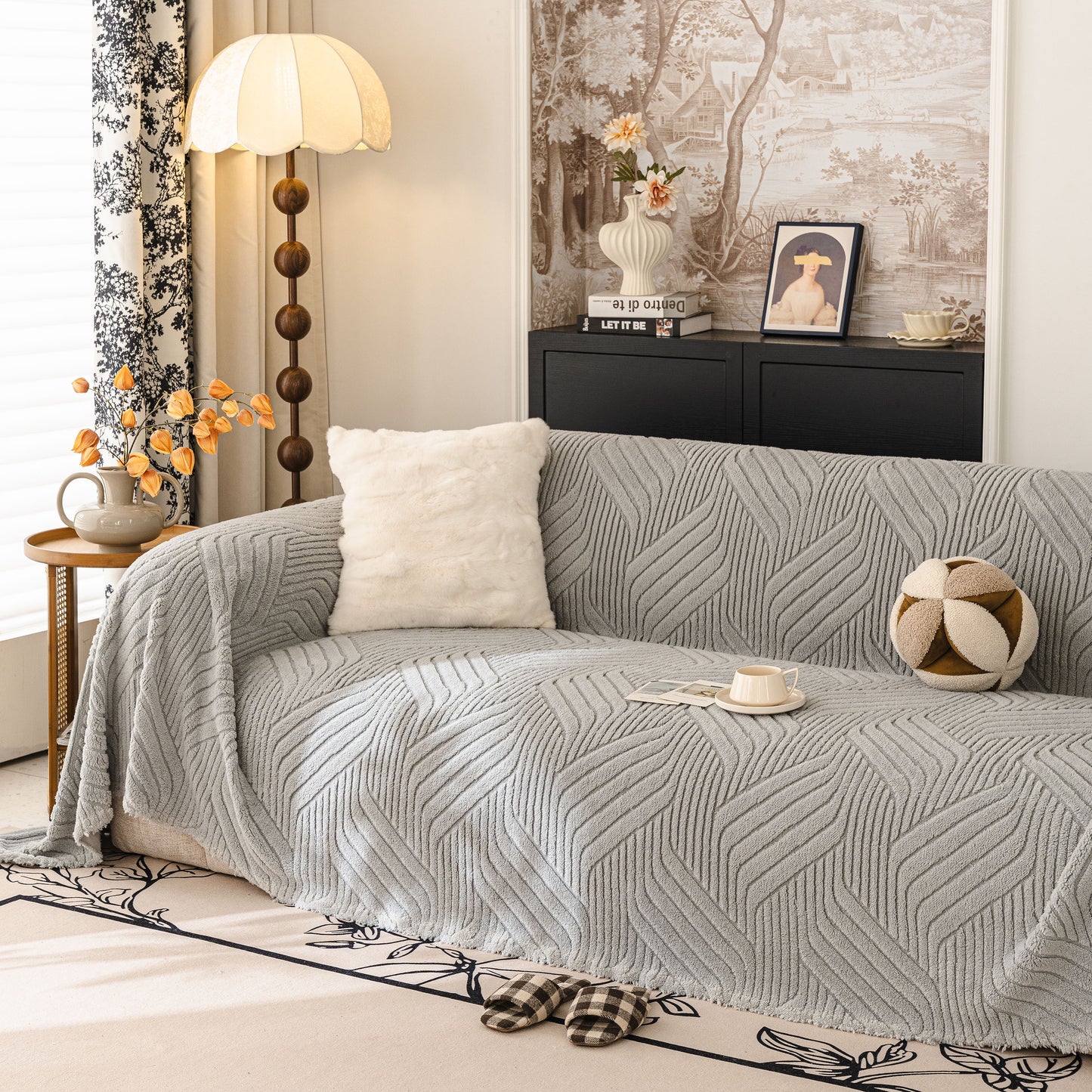 Plush Fleece Washable Sofa Throw Blanket, Soft & Cozy Furniture Protector for Couch