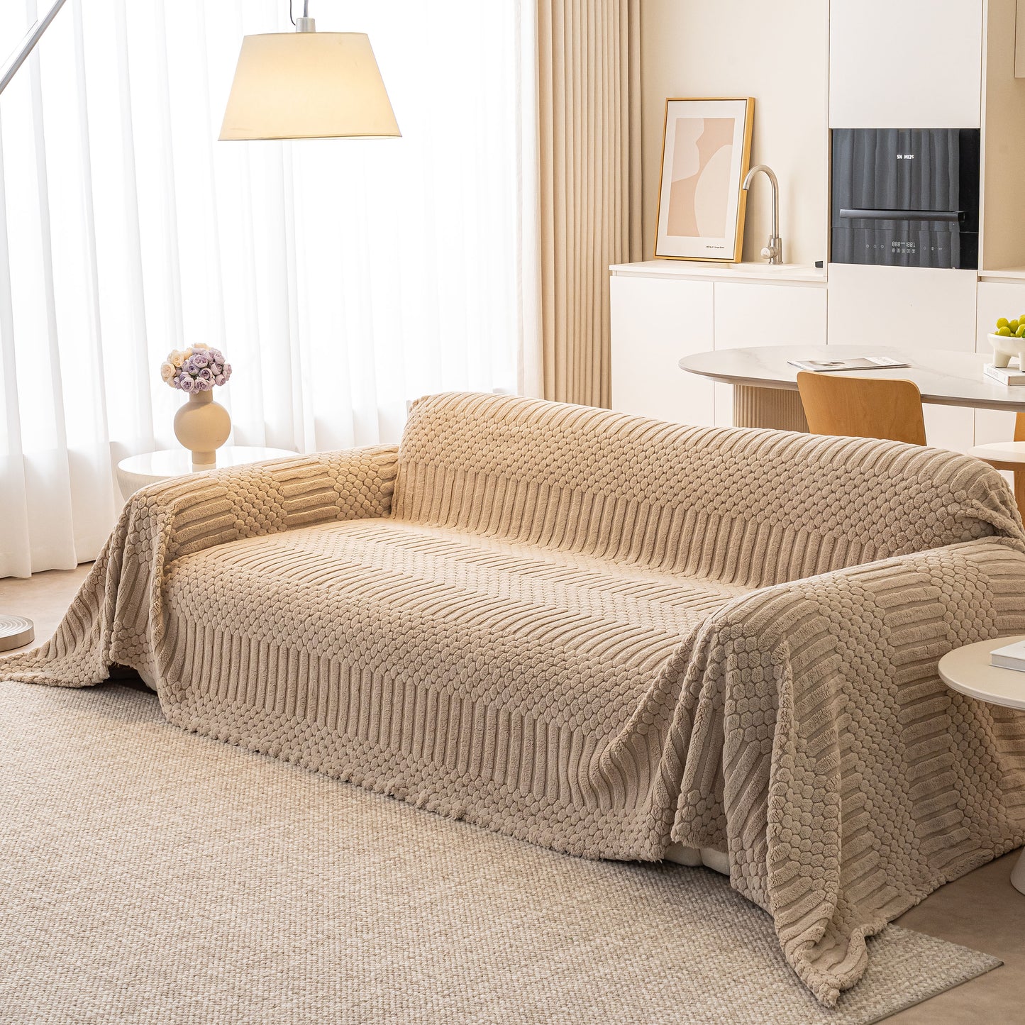 Boho 3D Geometric Throw Blanket for Couch, Luxurious Velvety Plush Fleece Sofa Cover