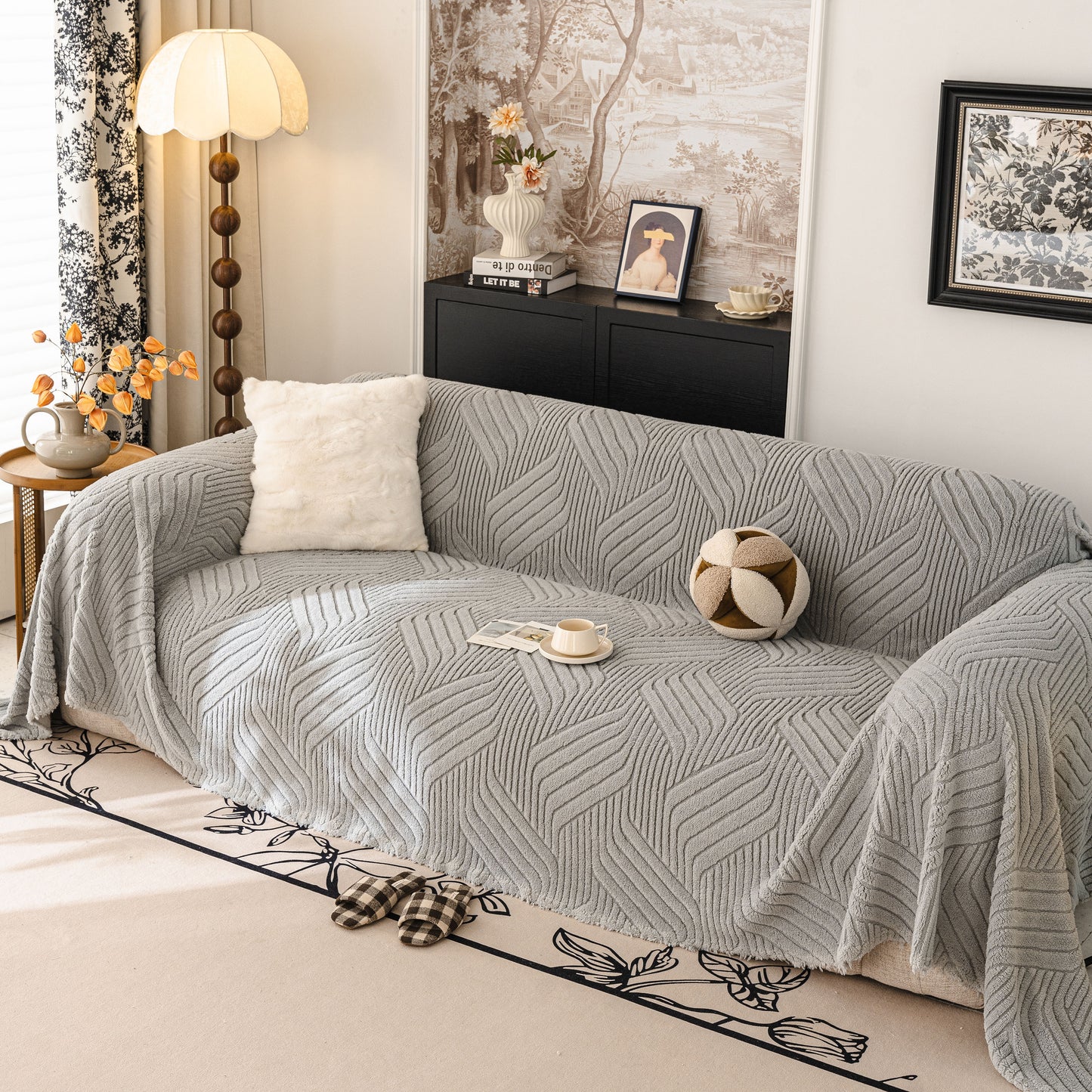 Plush Fleece Washable Sofa Throw Blanket, Soft & Cozy Furniture Protector for Couch