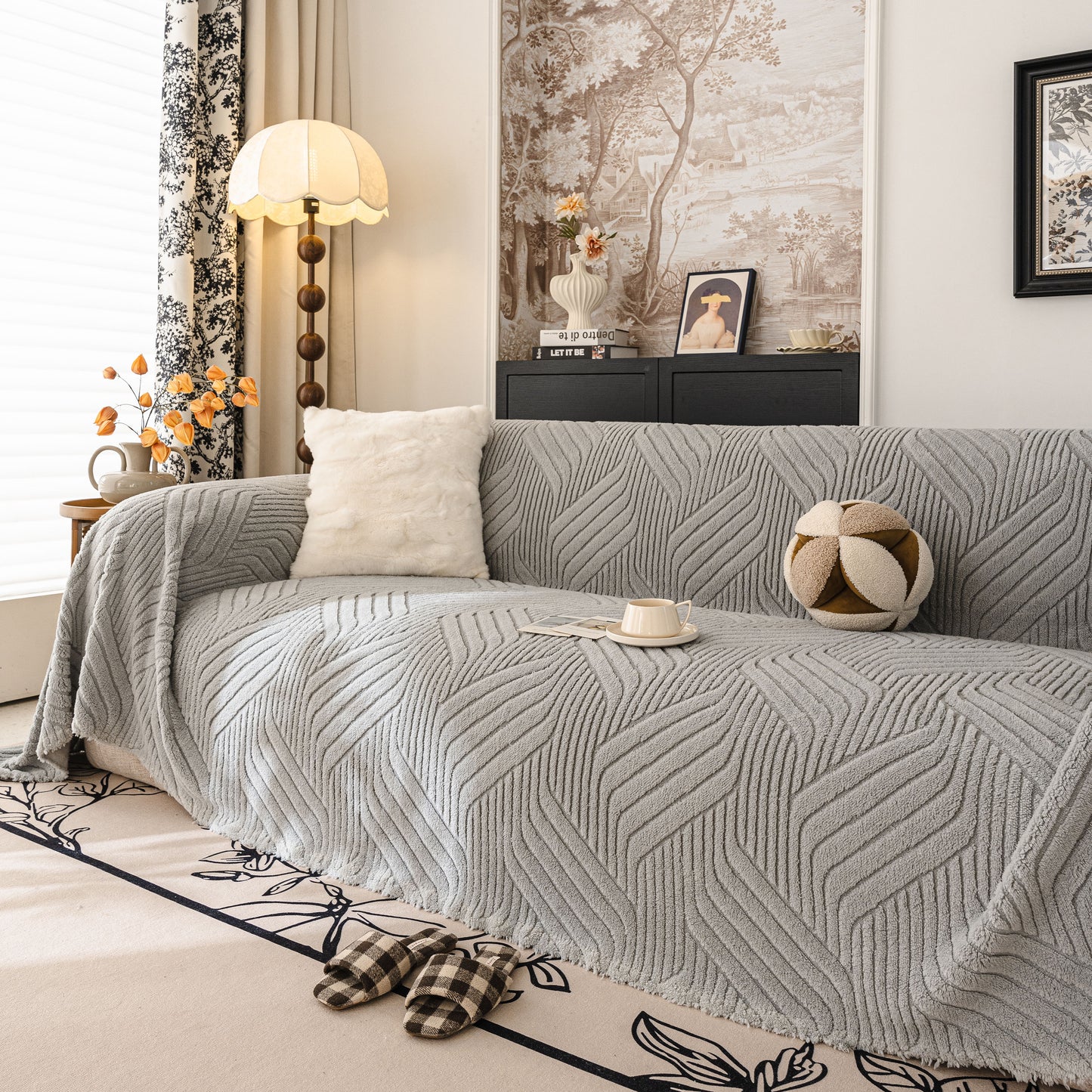 Plush Fleece Washable Sofa Throw Blanket, Soft & Cozy Furniture Protector for Couch