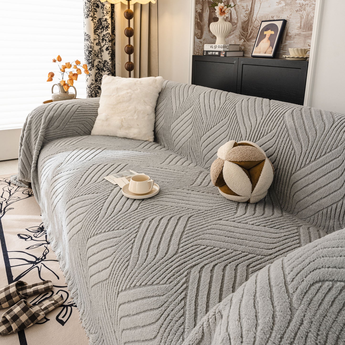 Plush Fleece Washable Sofa Throw Blanket, Soft & Cozy Furniture Protector for Couch