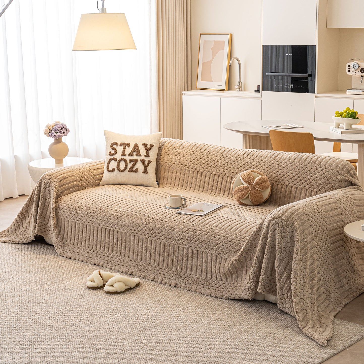 Boho 3D Geometric Throw Blanket for Couch, Luxurious Velvety Plush Fleece Sofa Cover