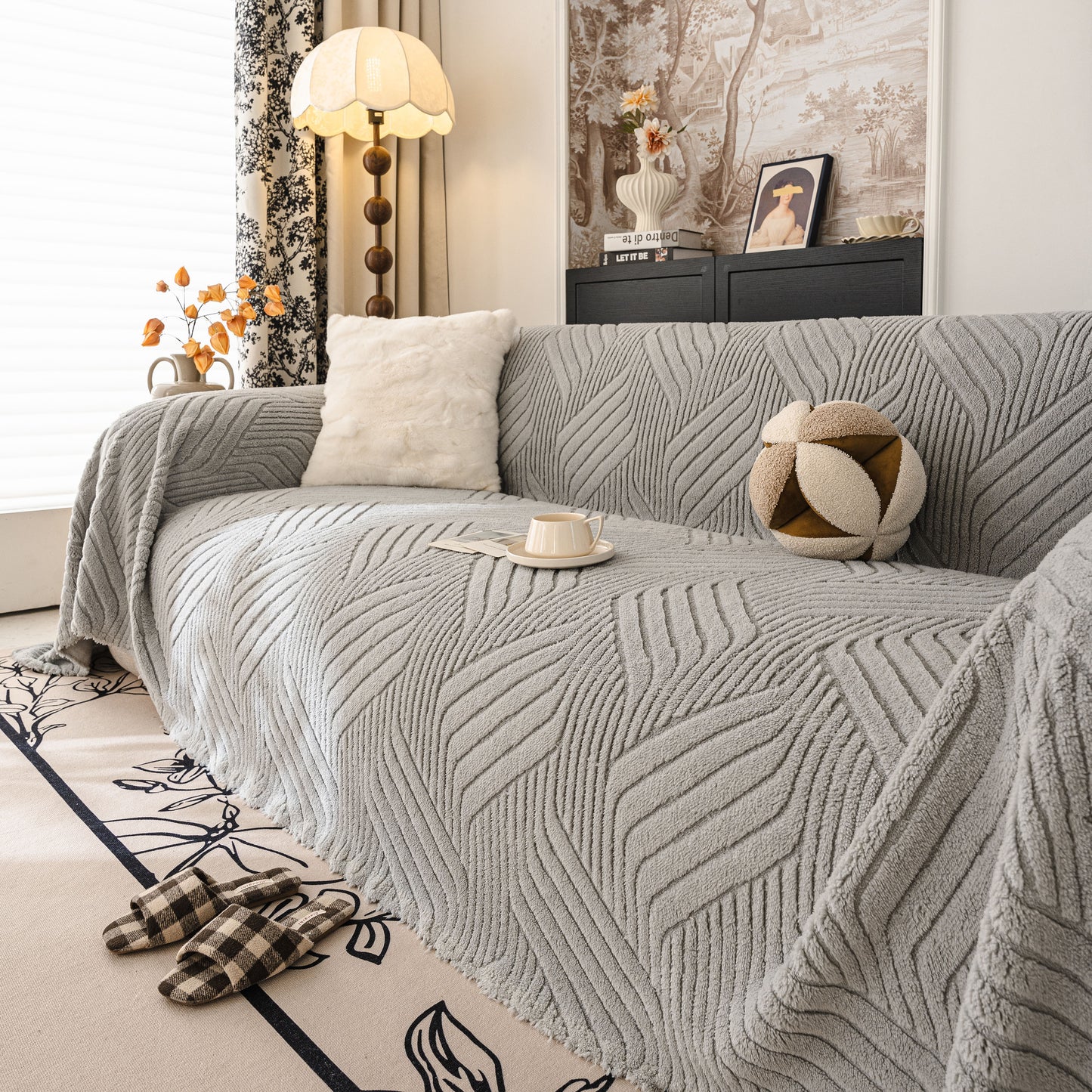 Plush Fleece Washable Sofa Throw Blanket, Soft & Cozy Furniture Protector for Couch