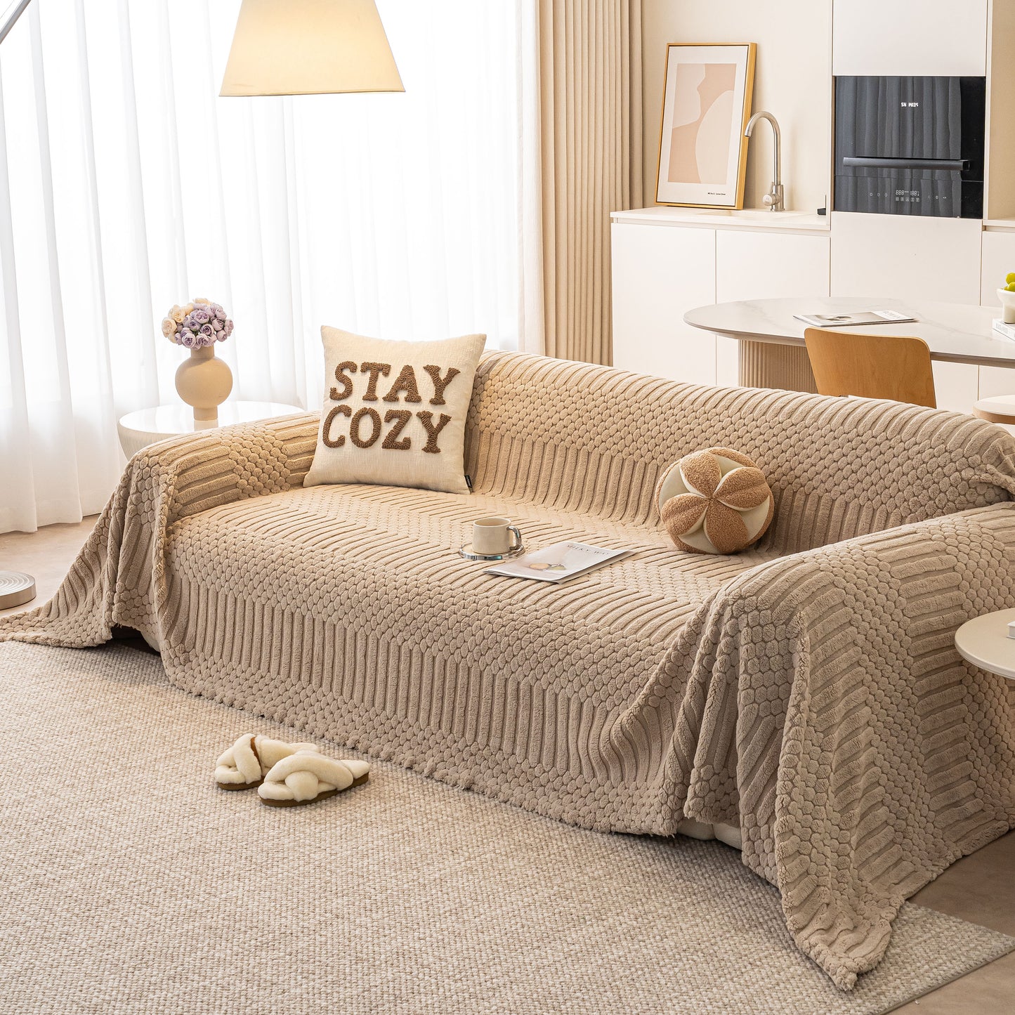 Boho 3D Geometric Throw Blanket for Couch, Luxurious Velvety Plush Fleece Sofa Cover