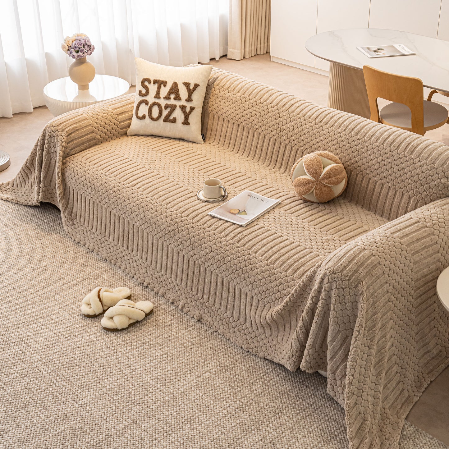 Boho 3D Geometric Throw Blanket for Couch, Luxurious Velvety Plush Fleece Sofa Cover