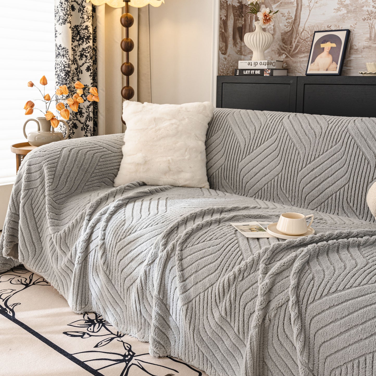 Plush Fleece Washable Sofa Throw Blanket, Soft & Cozy Furniture Protector for Couch