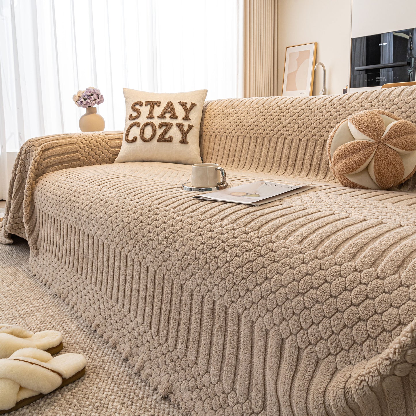 Boho 3D Geometric Throw Blanket for Couch, Luxurious Velvety Plush Fleece Sofa Cover